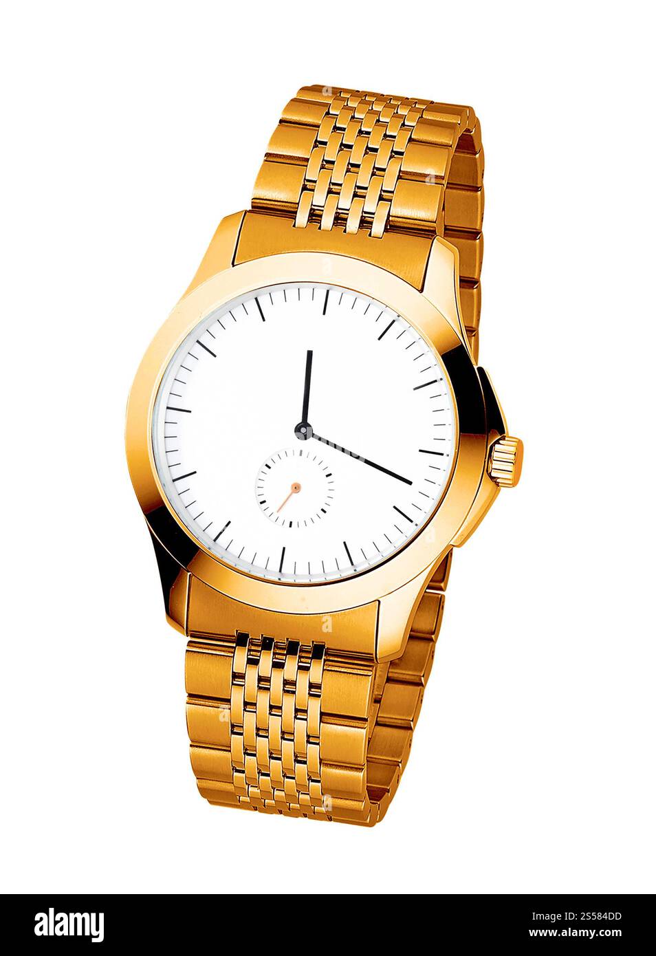 Orologio da polso oro di lusso da uomo su sfondo bianco Foto Stock