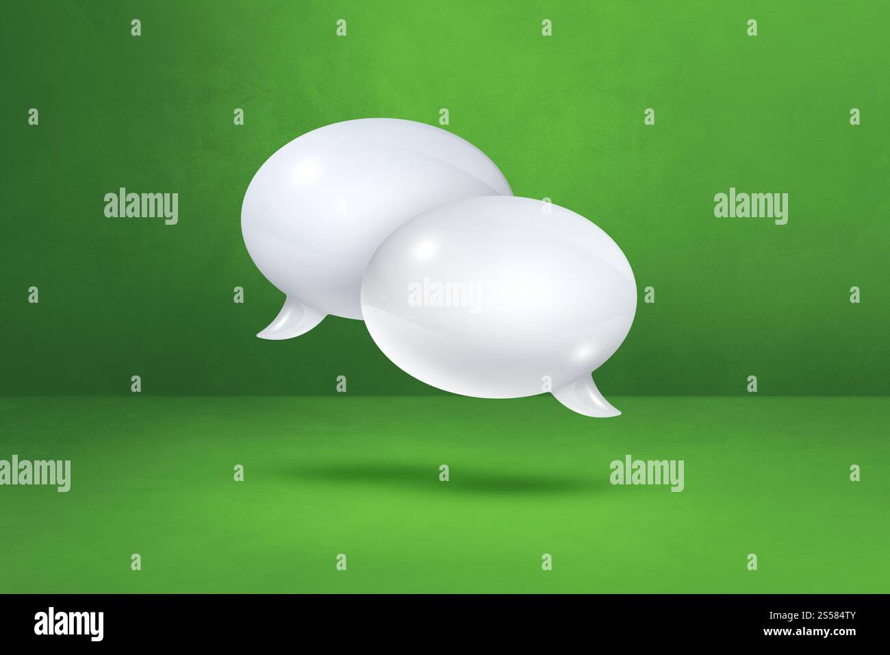 Bolle bianche 3D isolate su sfondo verde. Bolle bianche su sfondo verde Foto Stock