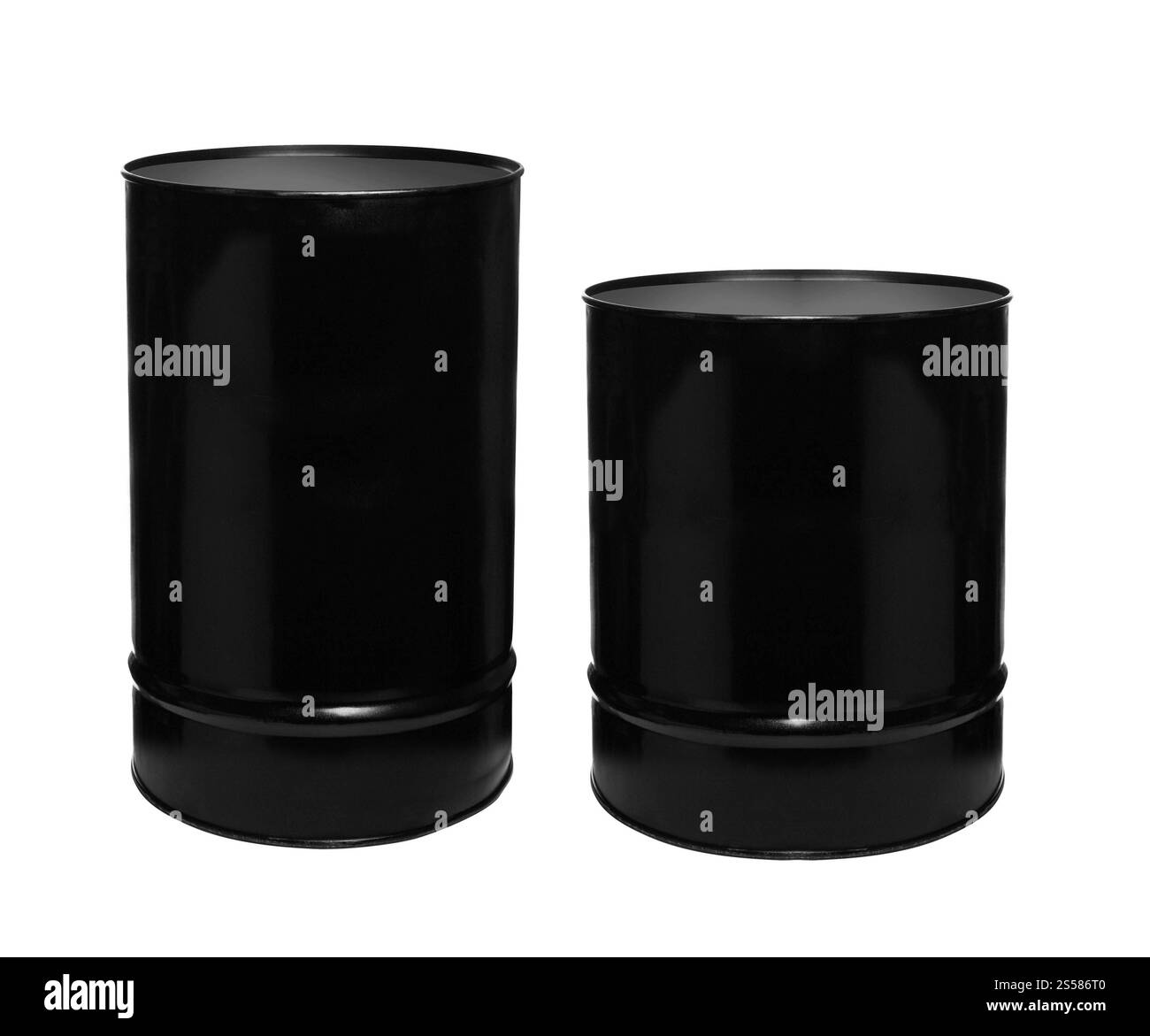 Barili neri su sfondo bianco Foto Stock