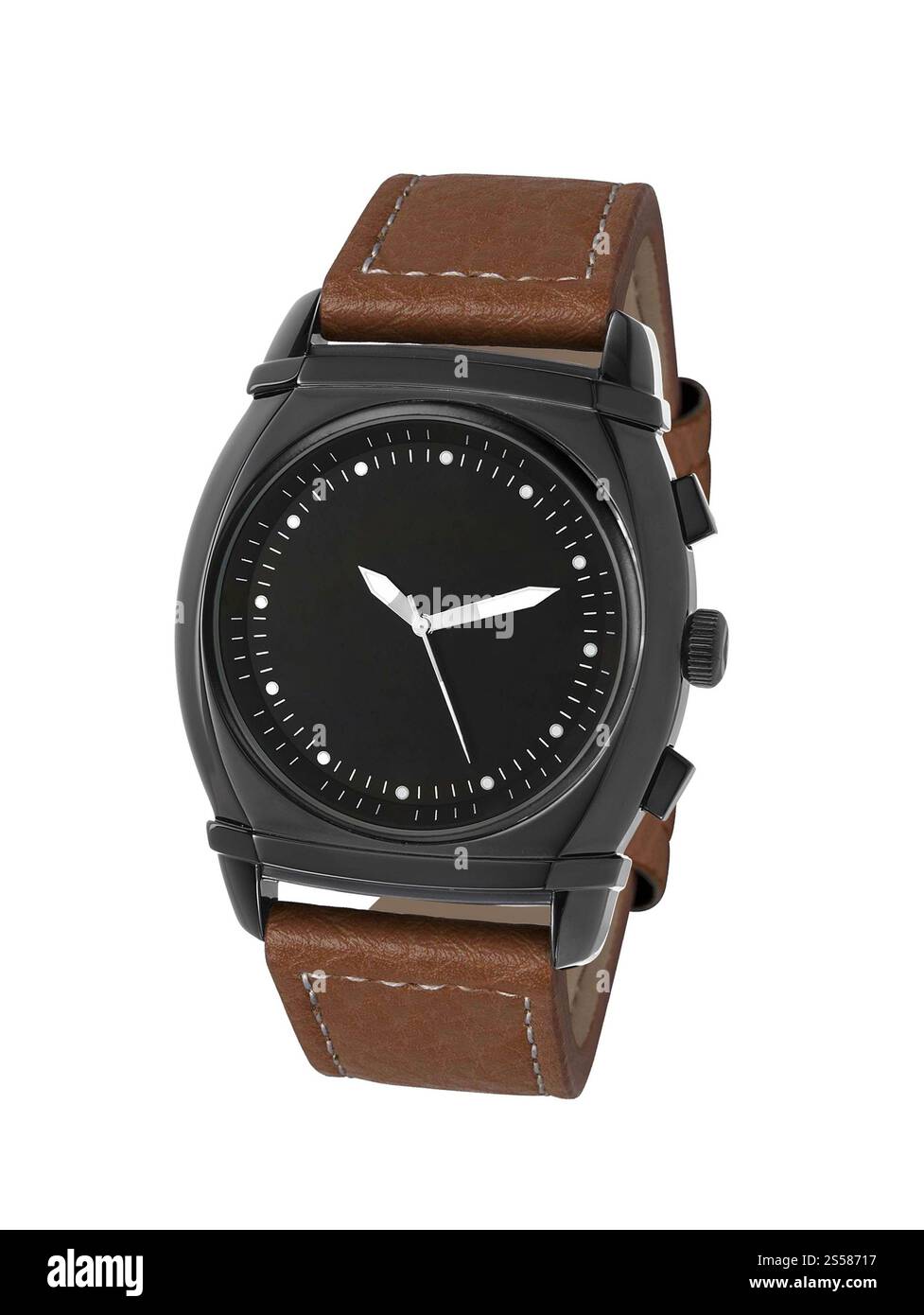 orologio in pelle costoso e moderno isolato Foto Stock