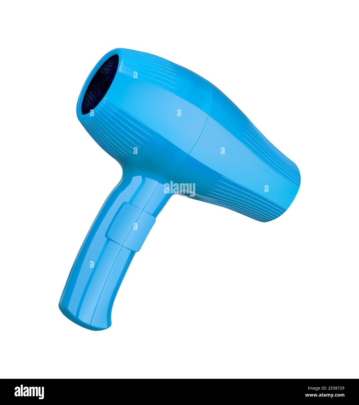 Blue asciugacapelli isolato su bianco Foto Stock