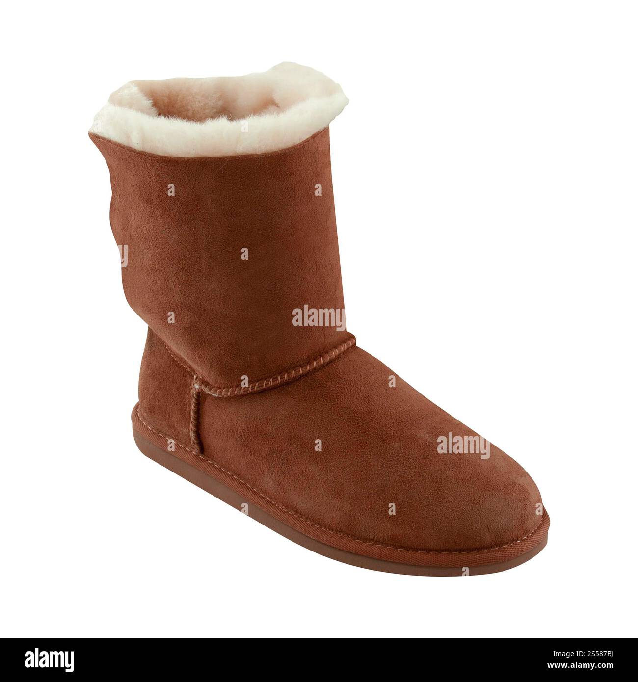 Donna stivali di pelle di pecora isolato su bianco Foto Stock
