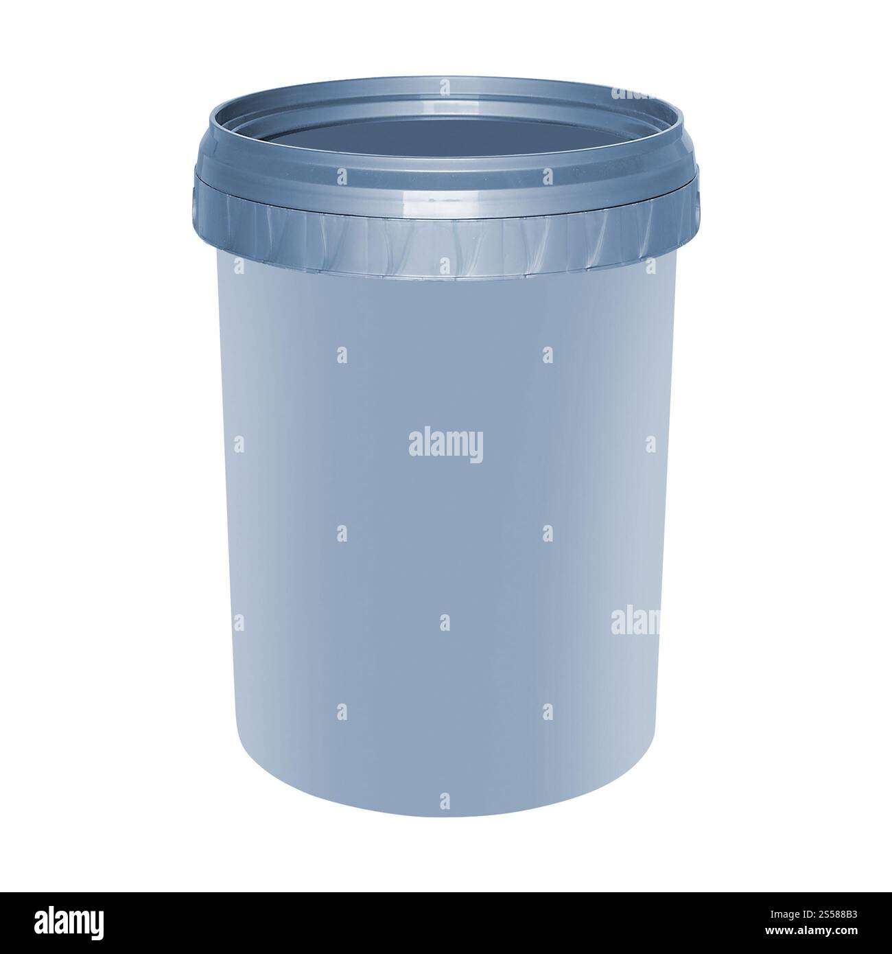 Circolare bianca con contenitore in plastica isolato su bianco Foto Stock