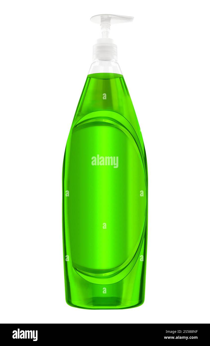 bottiglia di plastica verde con detersivo liquido per bucato Foto Stock