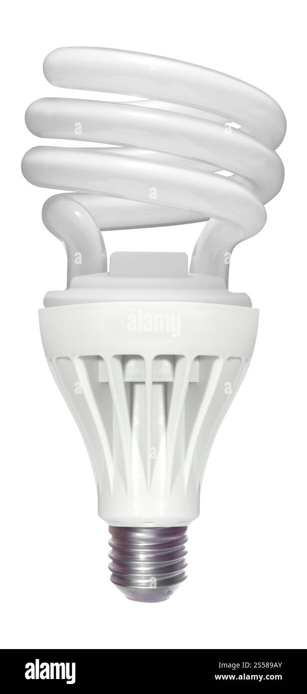 Lampadina fluorescente compatta ed efficiente. Isolato su bianco Foto Stock