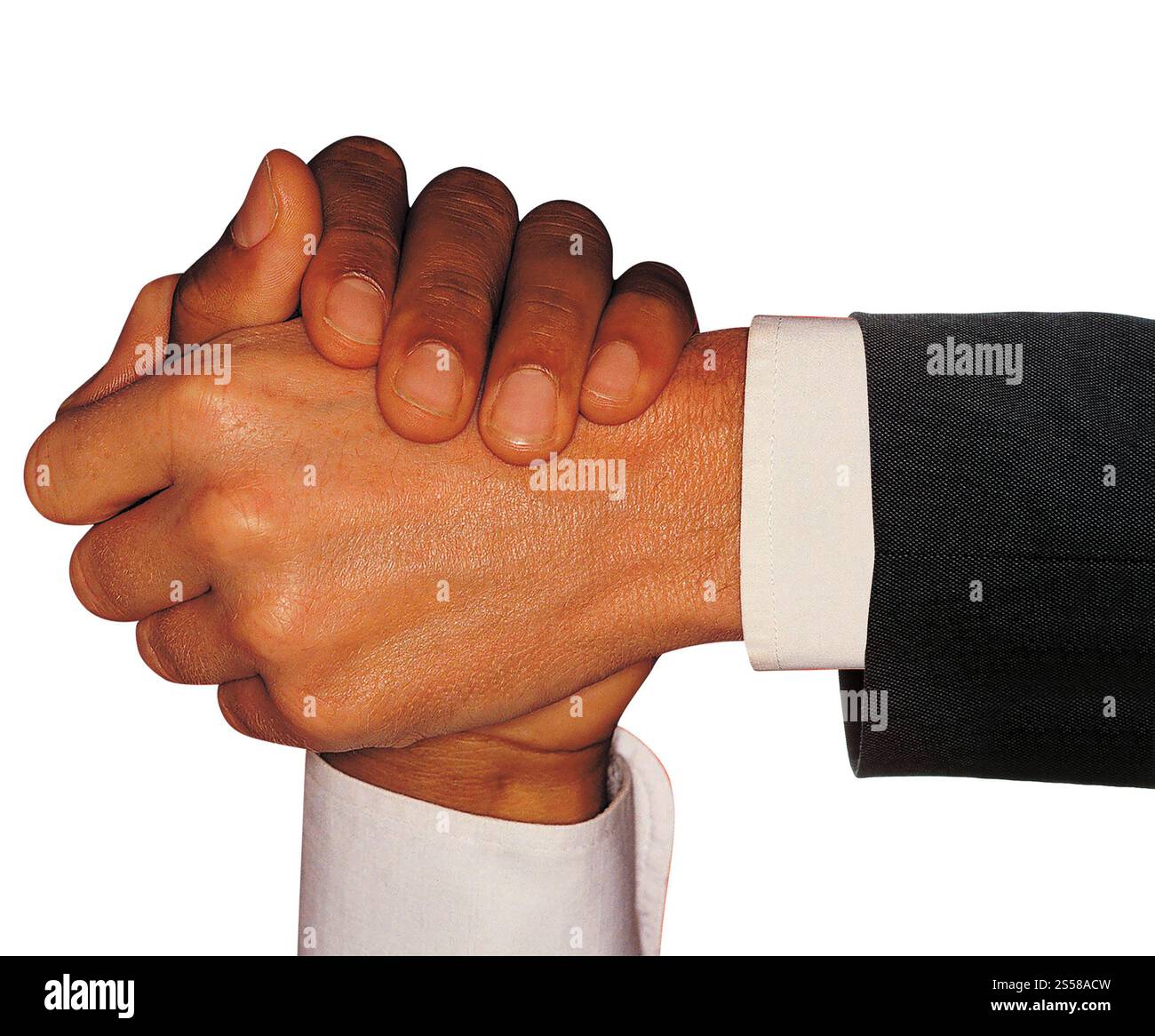 Isolato di handshake su bianco Foto Stock