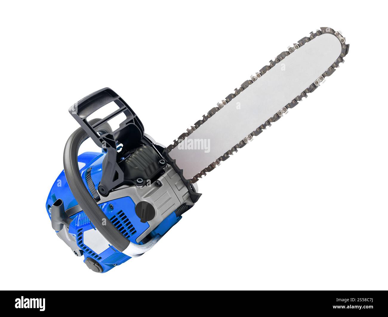 Chainsaw isolato su bianco Foto Stock