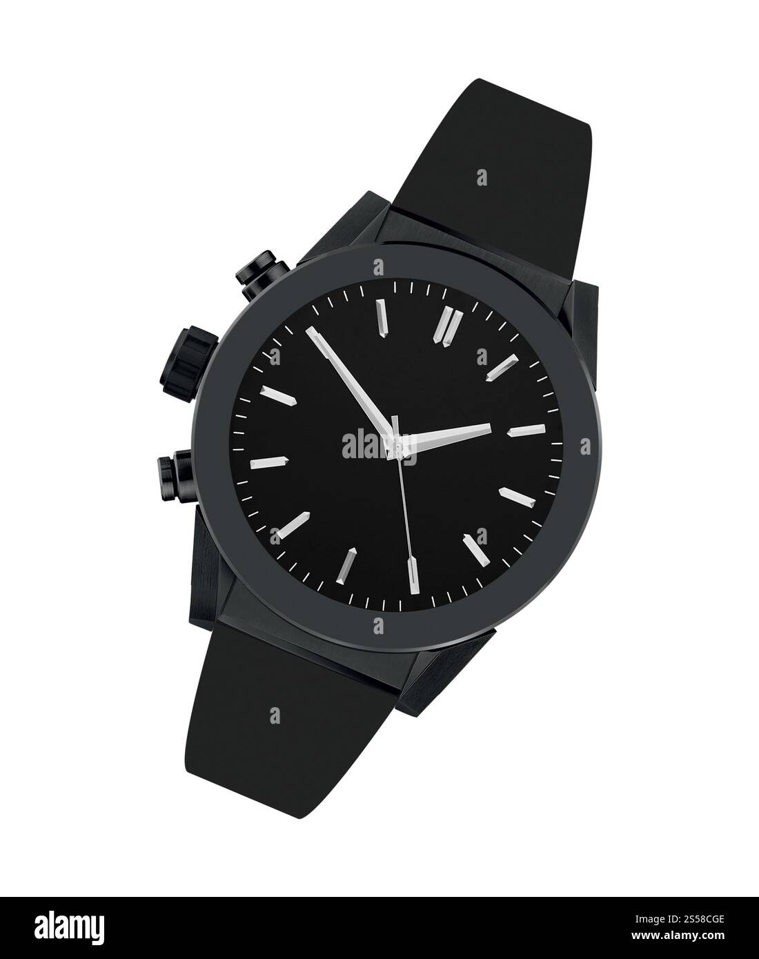 Orologio in acciaio nero isolato Foto Stock