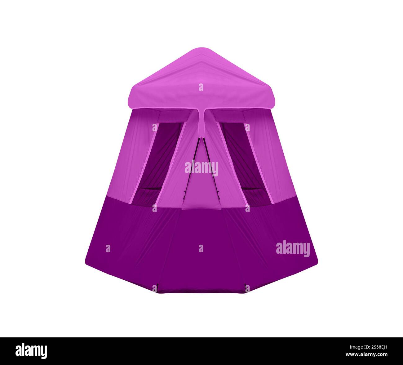 Tenda turistica viola isolata sul bianco Foto Stock