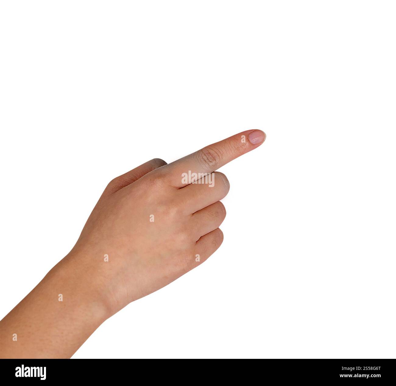 puntare la mano isolata sul bianco Foto Stock