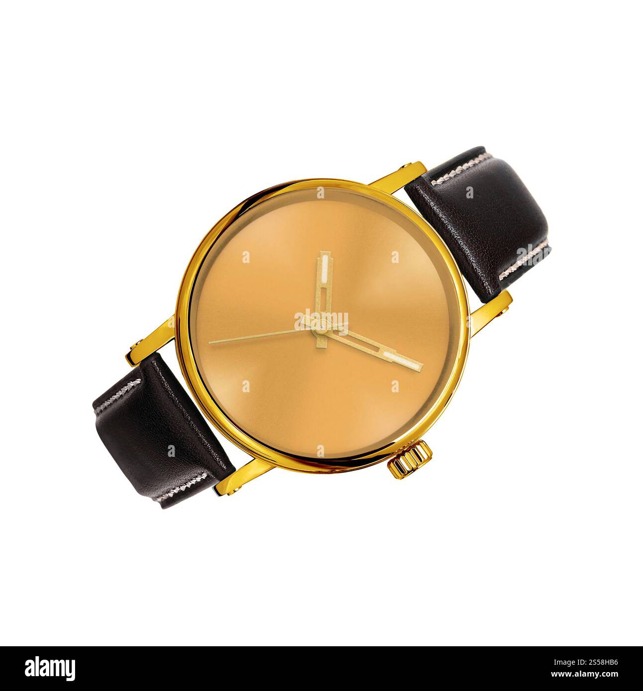 orologio dorato isolato su sfondo bianco. orologio d'oro isolato su un bianco Foto Stock