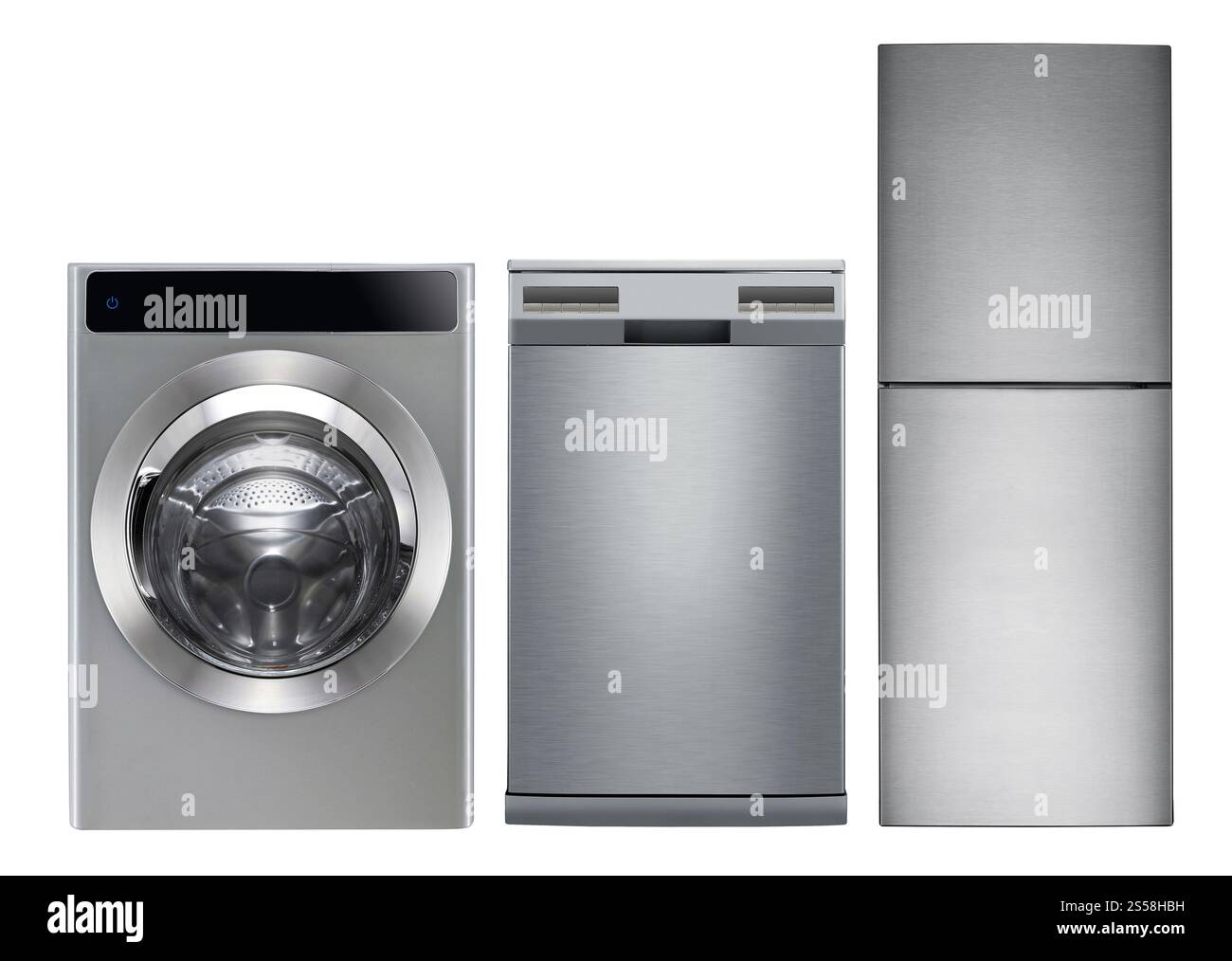 lavatrice, lavastoviglie e frigorifero isolati. lavatrice, lavastoviglie e frigorifero Foto Stock