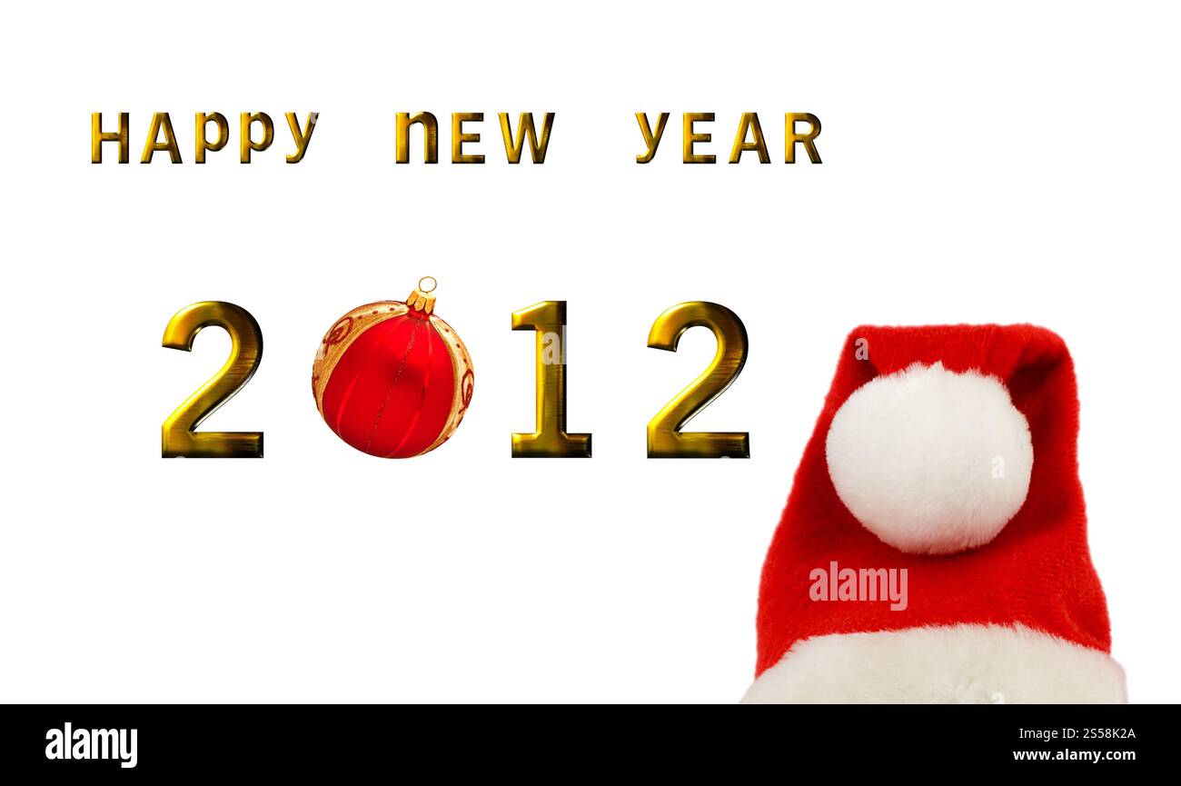 Tema natalizio 2012 con bauble natalizio e cappello di babbo natale. Tema natalizio 2012 Foto Stock