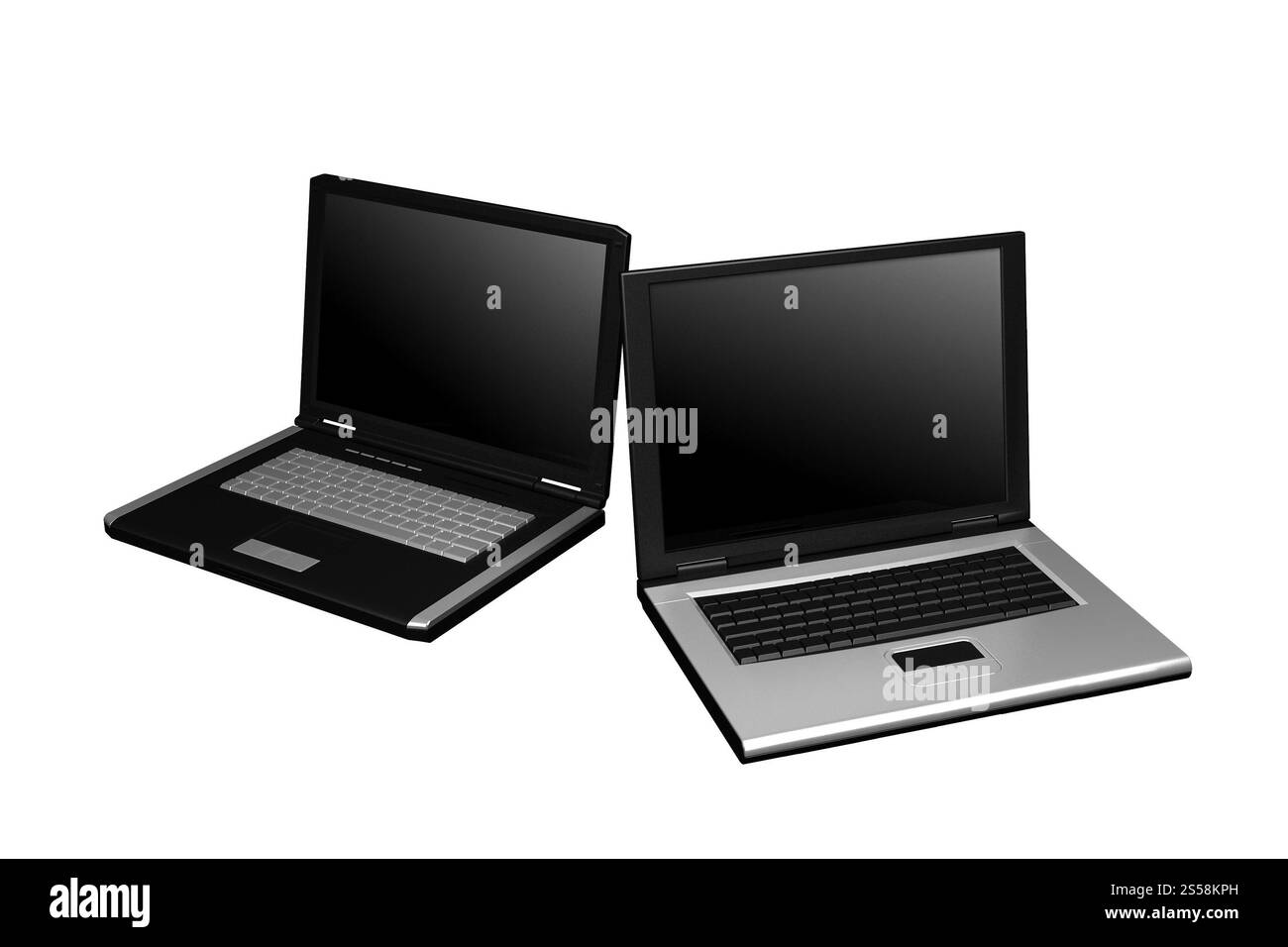 modello 3d di notebook neri isolato su sfondo bianco. modello di notebook nero Foto Stock