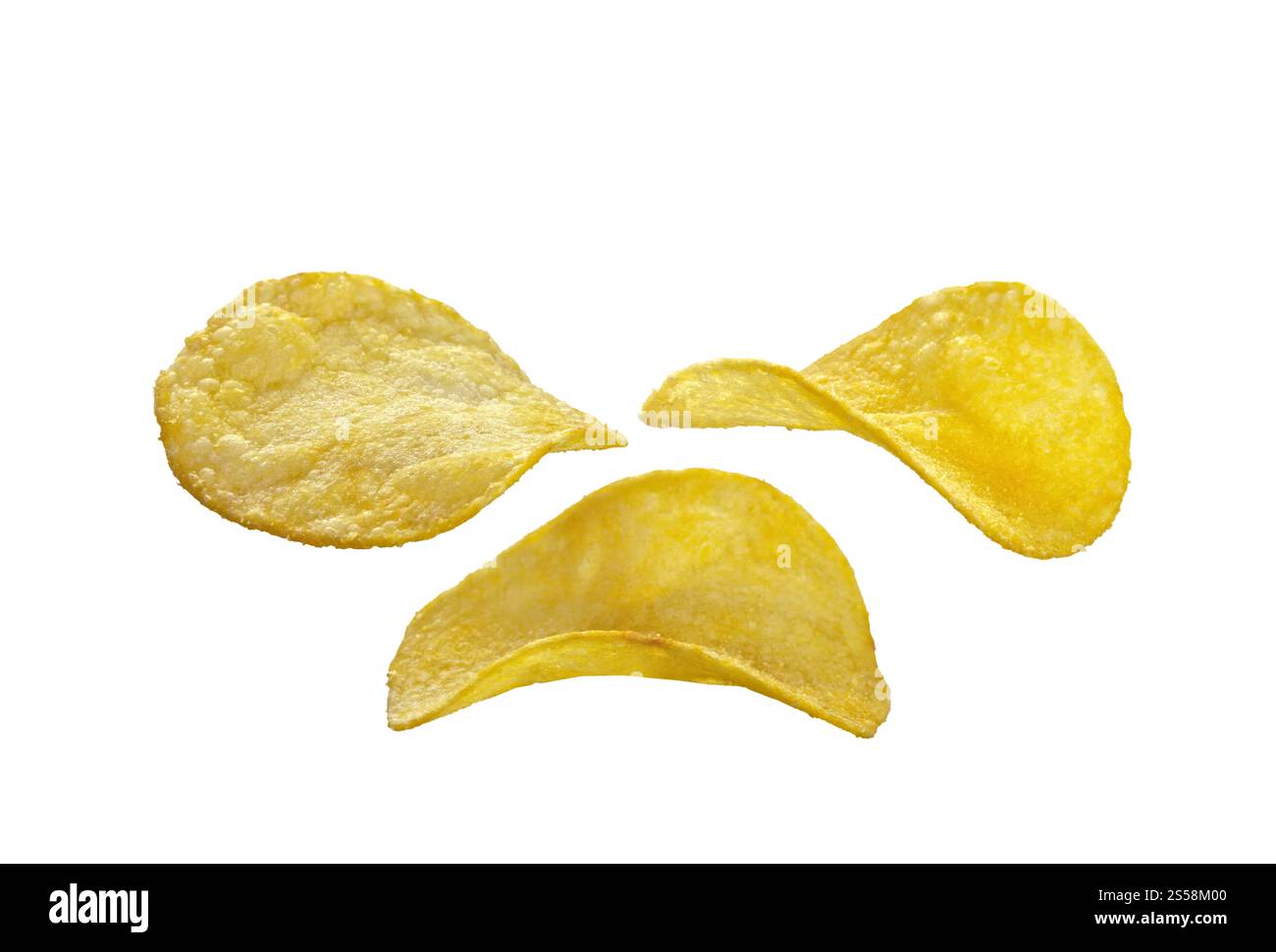 le patatine isolavano uno sfondo bianco. patatine su sfondo bianco Foto Stock