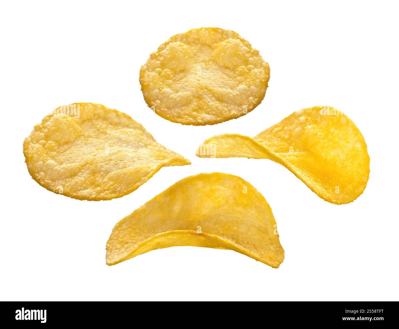 patatine su sfondo bianco. patatine fritte Foto Stock