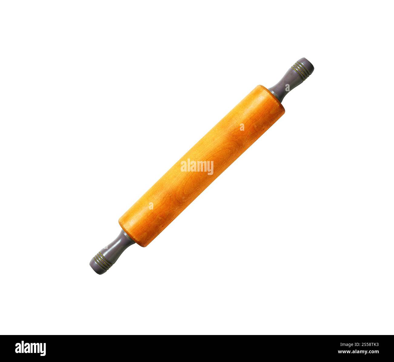 Mattarello in legno vintage isolato su sfondo bianco. Mattarello in legno vintage Foto Stock