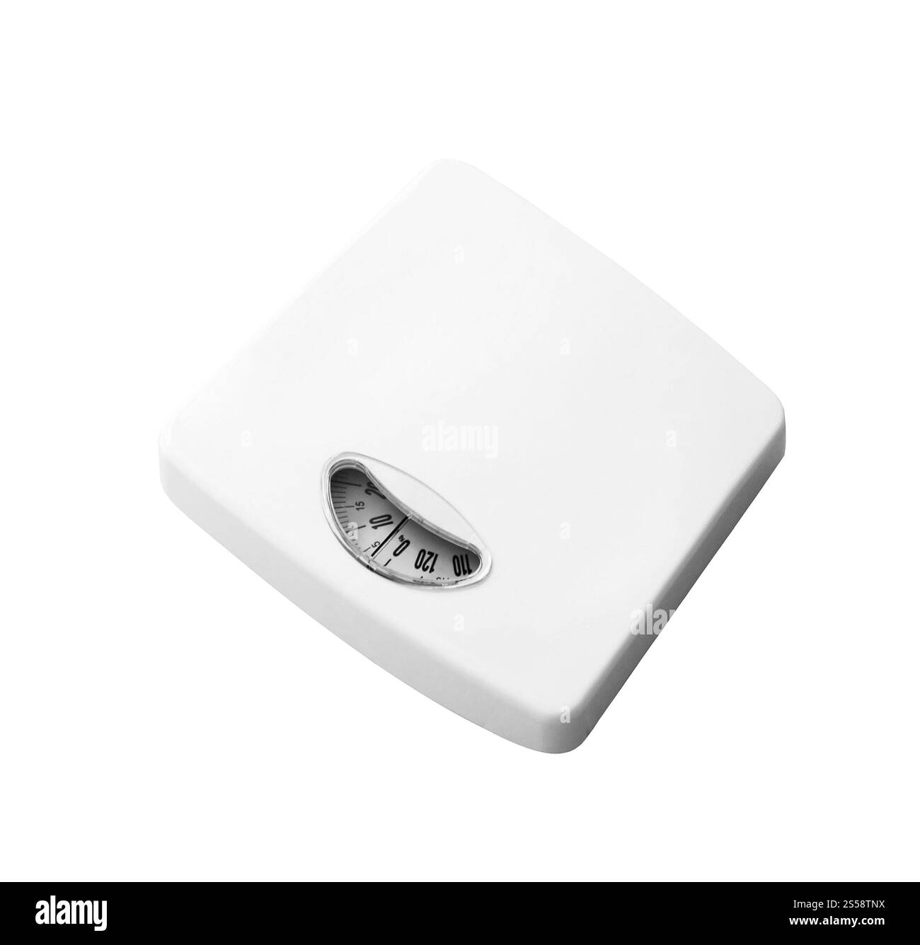 Concetto di dieta con scale isolate sul bianco. scala isolata sul bianco Foto Stock