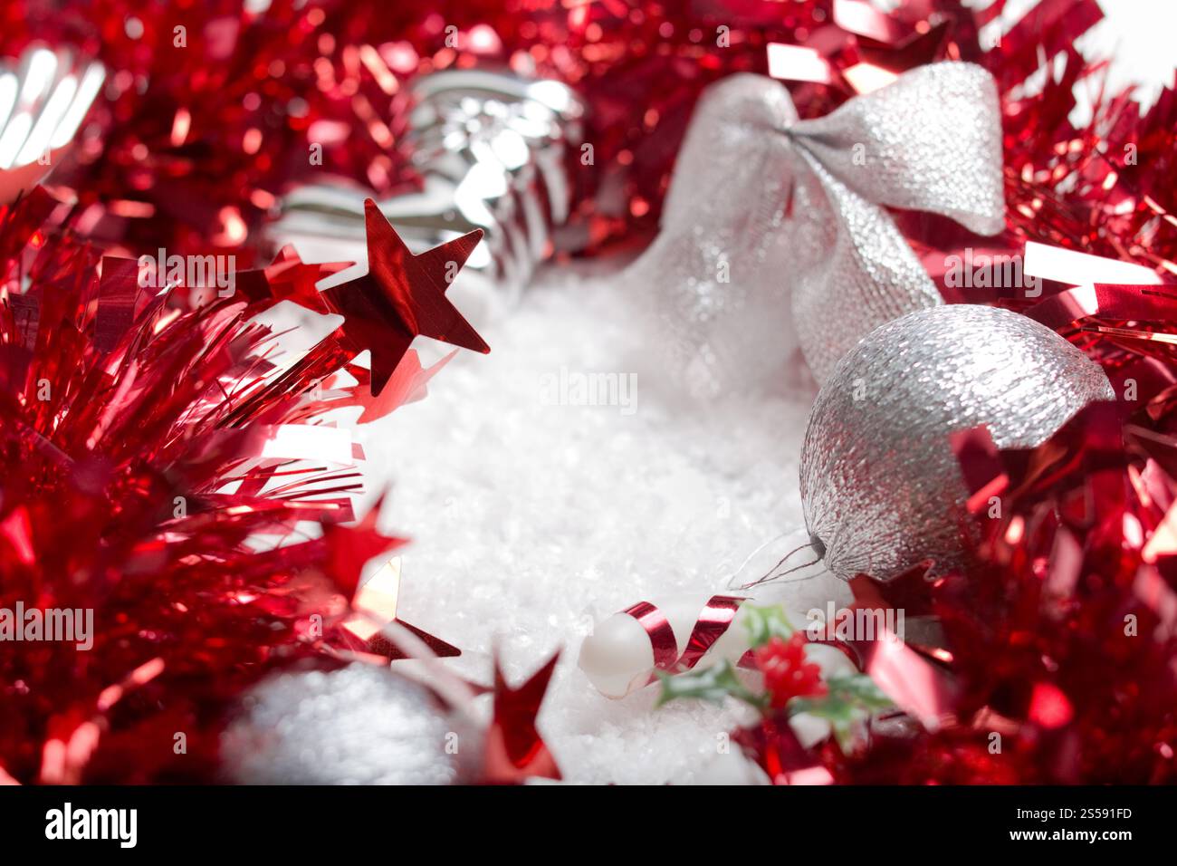 primo piano sullo sfondo della cornice natalizia. cornice di natale Foto Stock