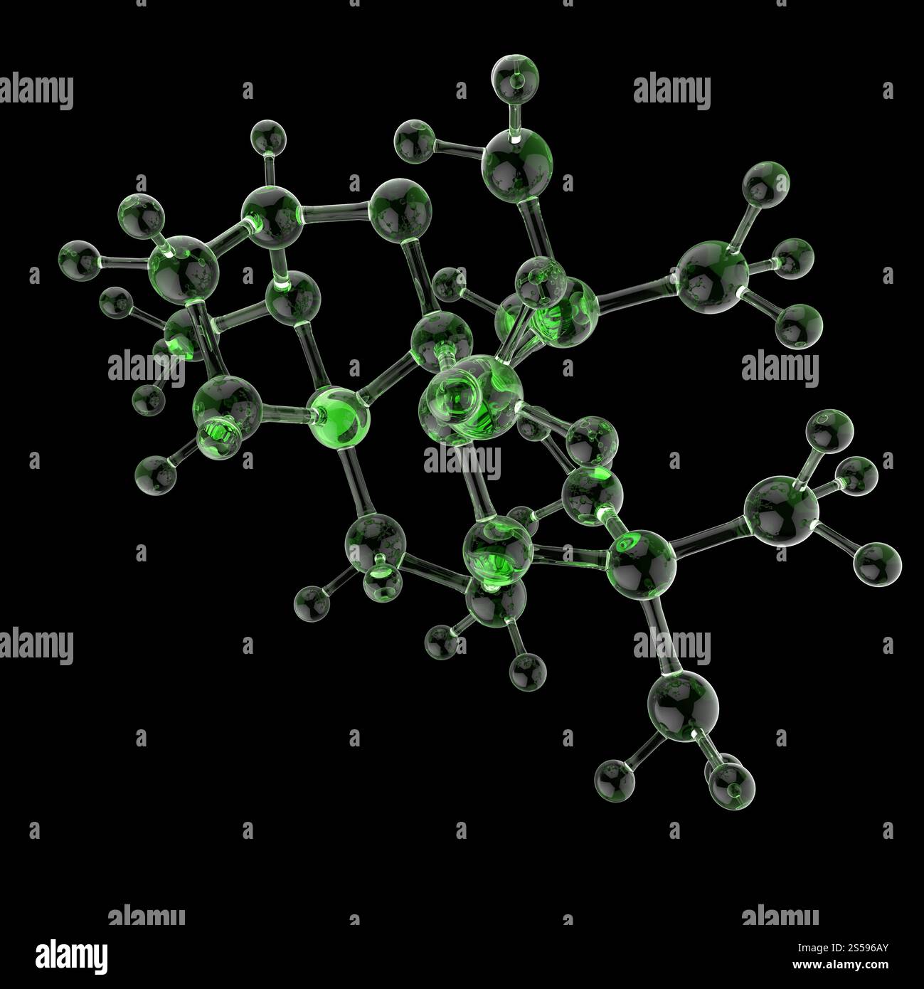 Molecola 3d su sfondo nero Foto Stock