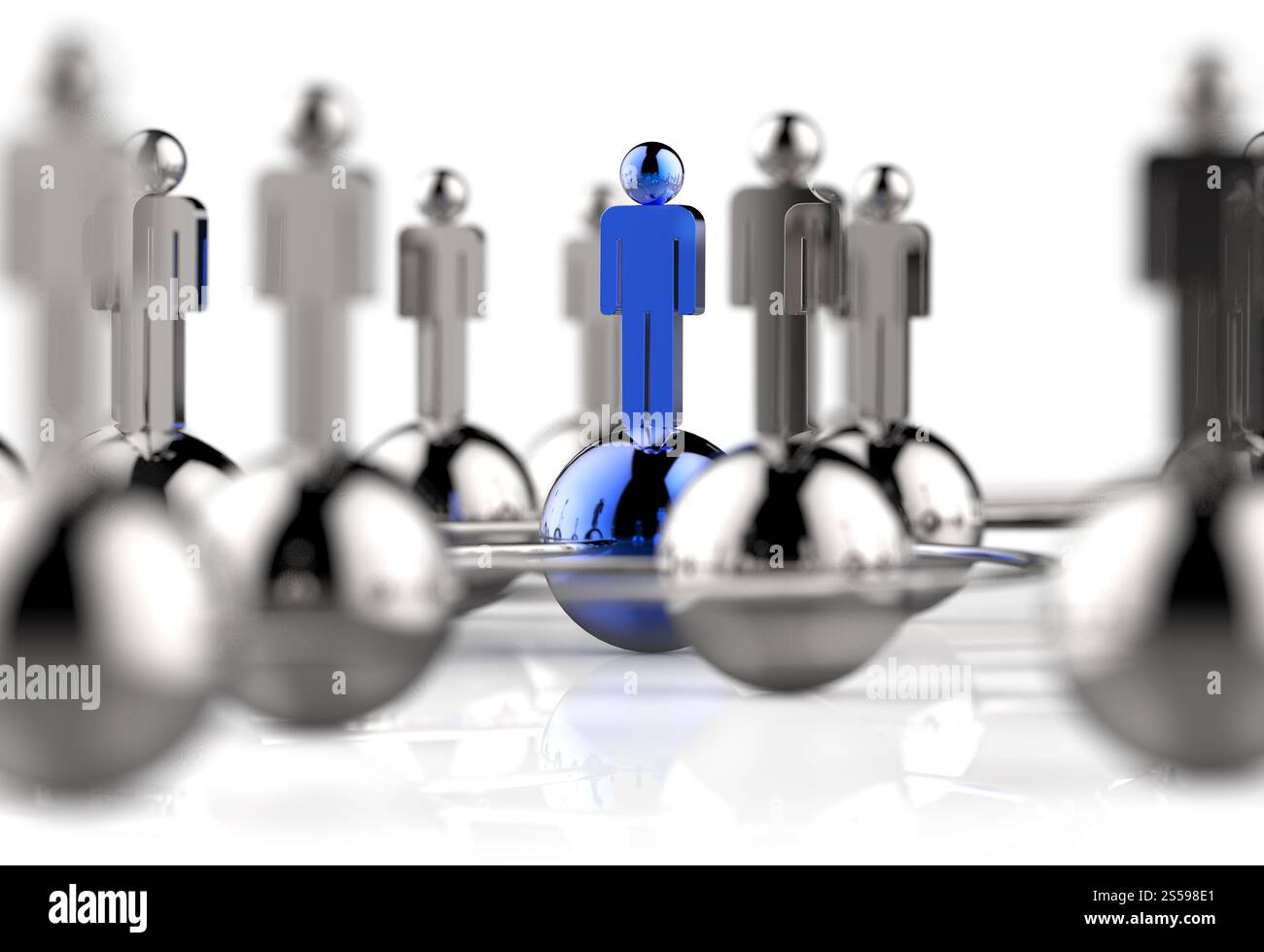 Il segno umano 3d si distingue dalla massa e da diversi concetti creativi, l'uomo si distingue dalla massa. Leadership innovazione successo aziendale Foto Stock