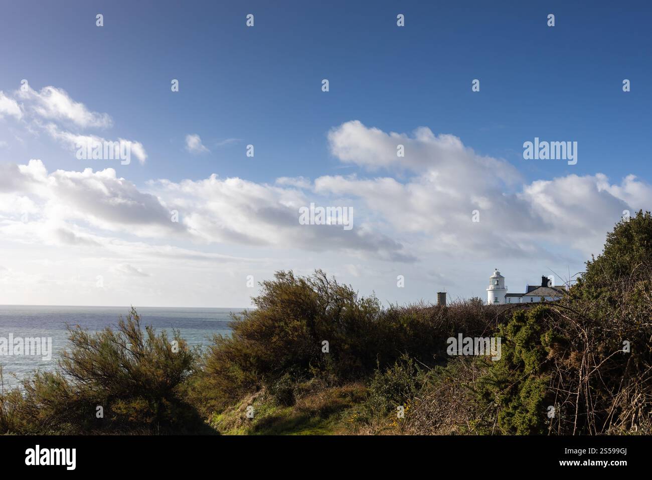 Vista del faro di Anvil Point sulla Jurassic Coast, Dorset, Inghilterra, Regno Unito Foto Stock