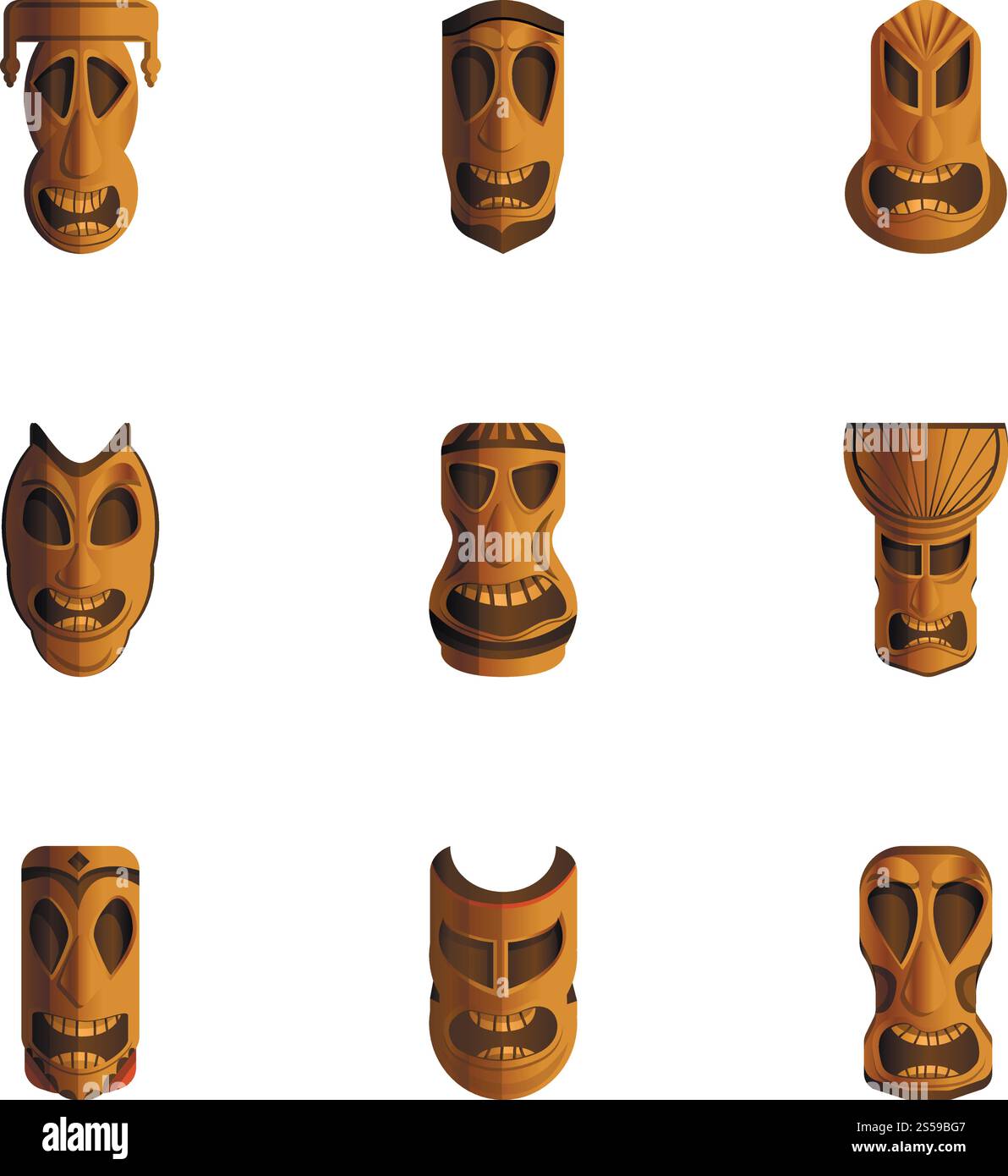 Set icone idolo Aztec. Set cartoni animati di 9 icone vettoriali idolo aztec per il web design isolate su sfondo bianco. Set icone idolo Aztec, stile cartone animato Illustrazione Vettoriale