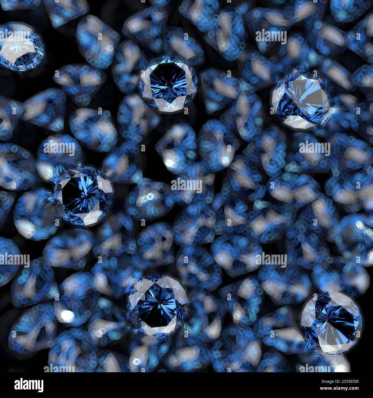 I diamanti blu su sfondo nero Foto Stock