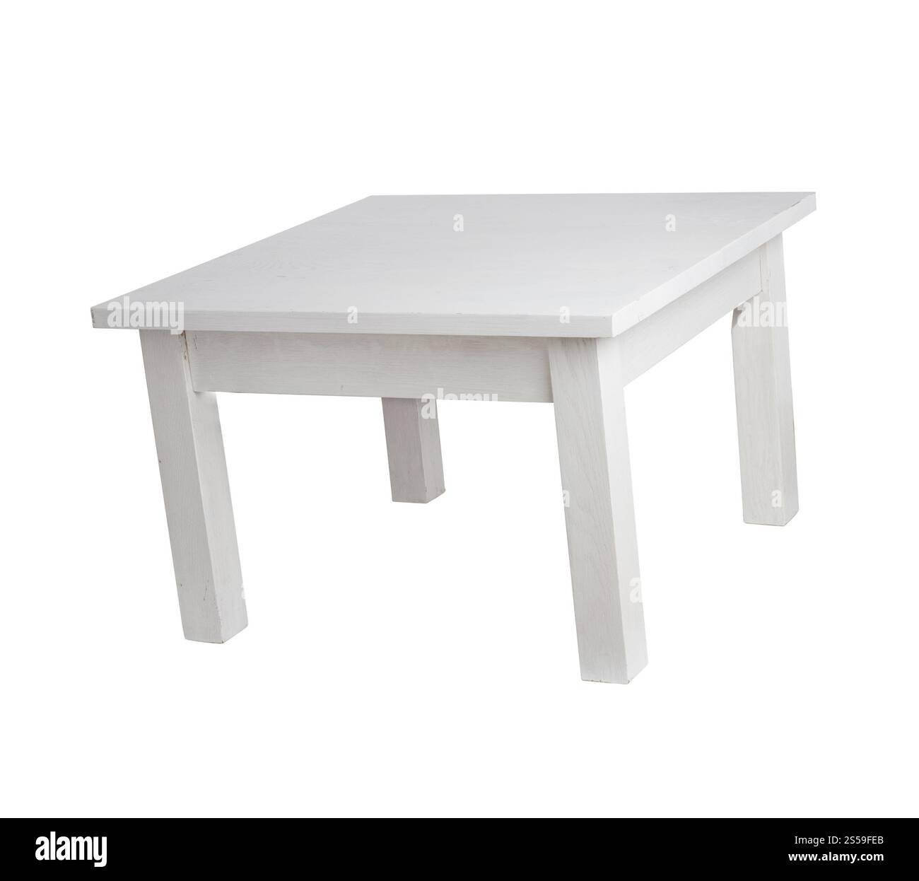 Elegante tavolo bianco isolato su sfondo bianco. Elegante tavolo bianco con percorso di ritaglio Foto Stock