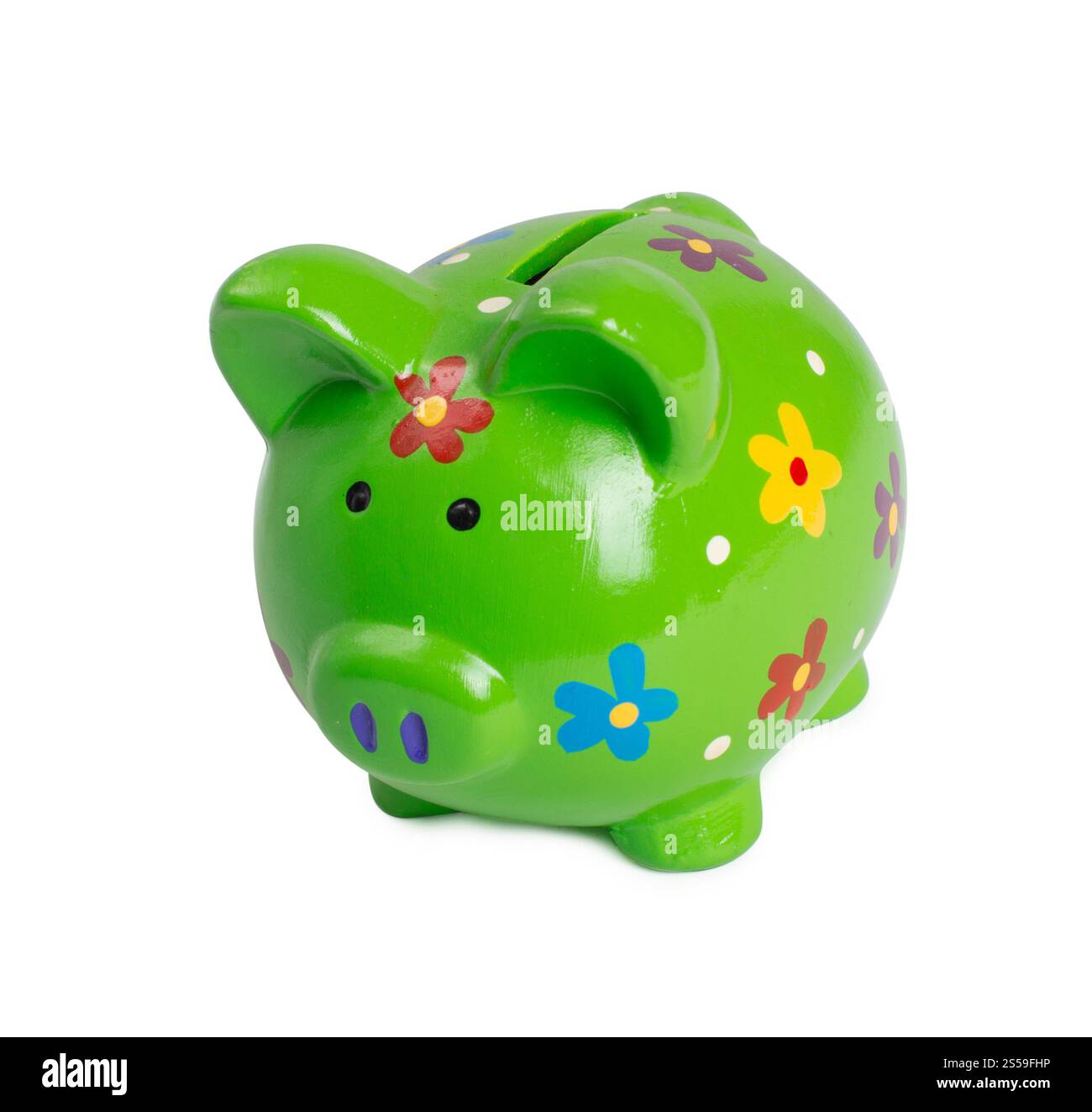 Salvadanaio verde o cassetta dei soldi isolata. Salvadanaio verde per soldi Foto Stock