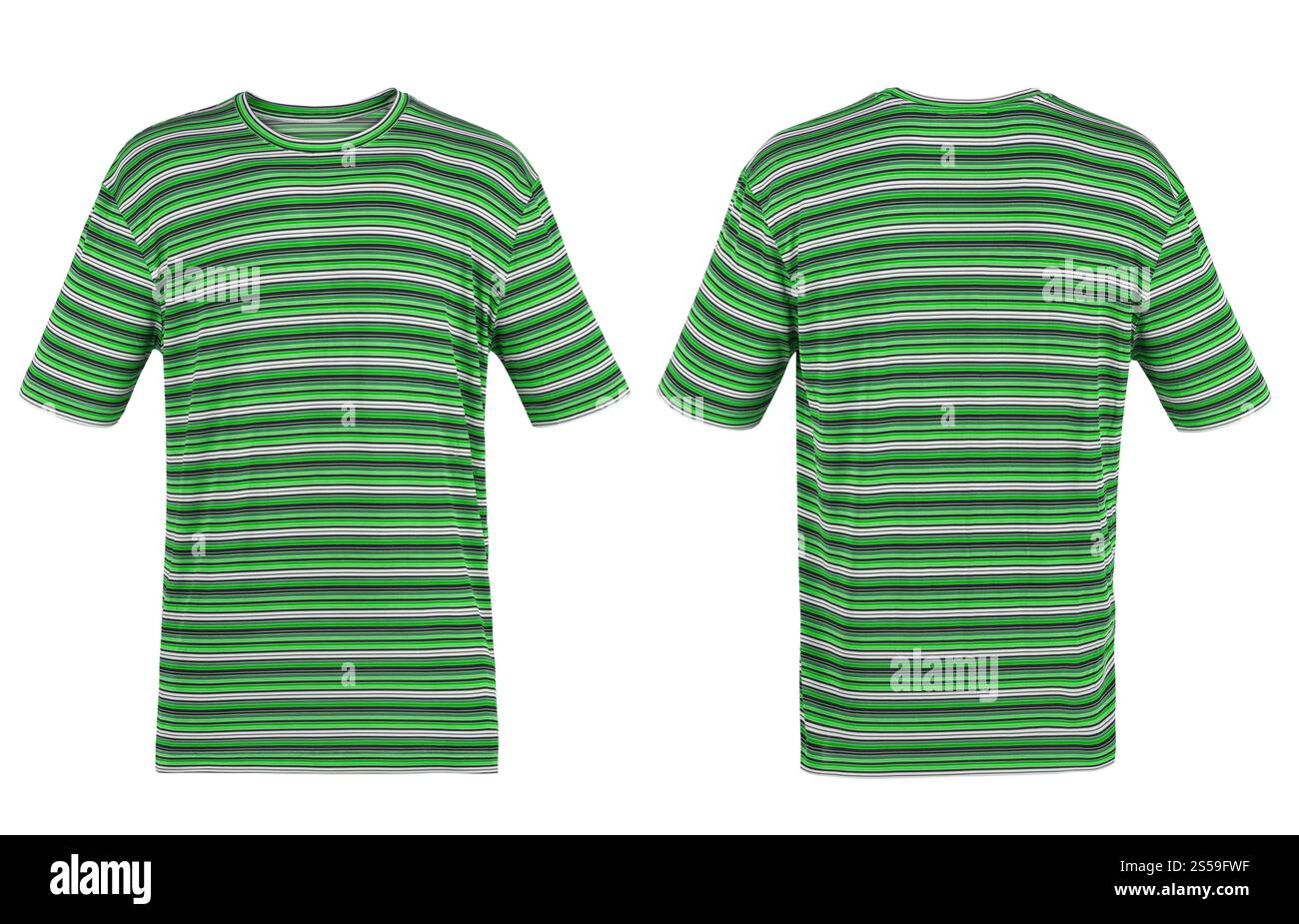 t-shirt a righe verde su bianco. t-shirt a righe verde Foto Stock