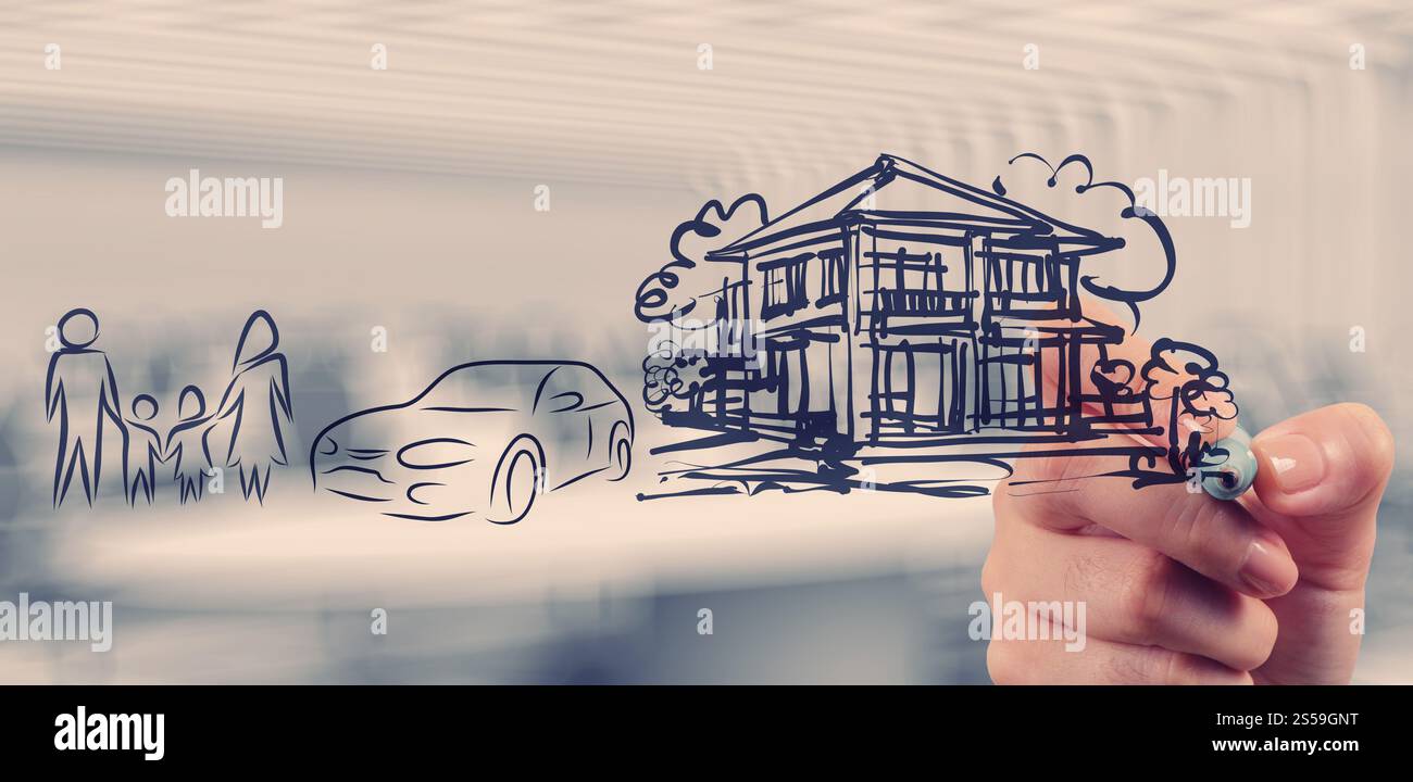 Disegna a mano pianificazione familiare futuro come concetto Foto Stock