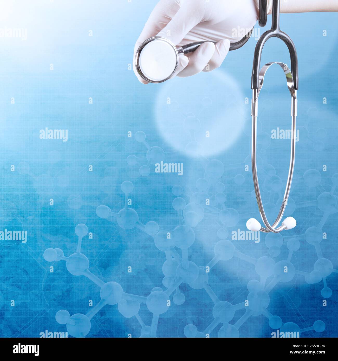 Medico Mano con sfondo medicale Foto Stock