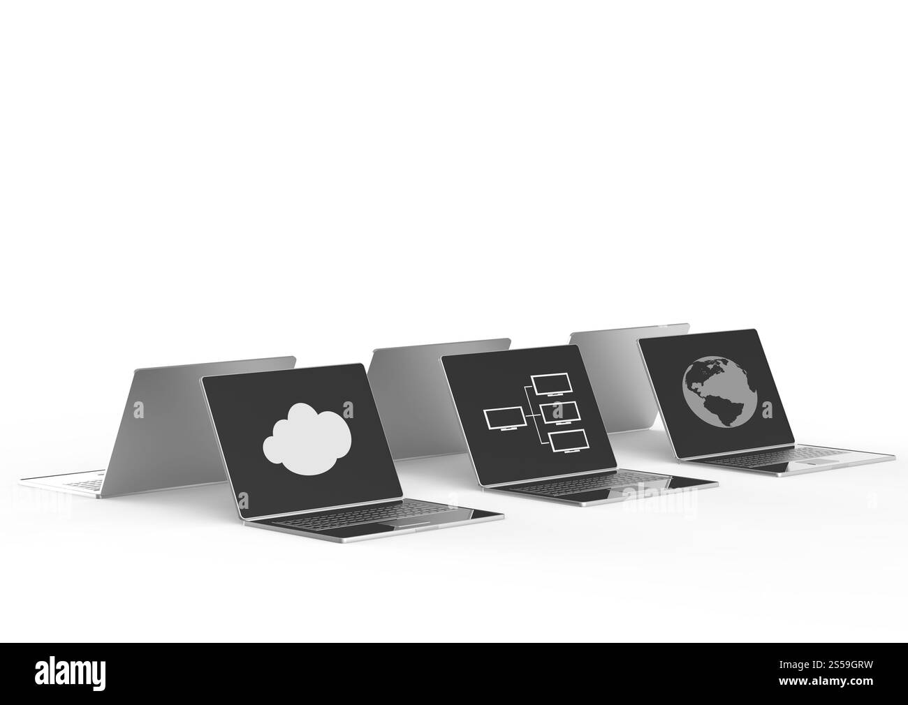 Il cloud computing 3d segno sul computer portatile come concetto Foto Stock