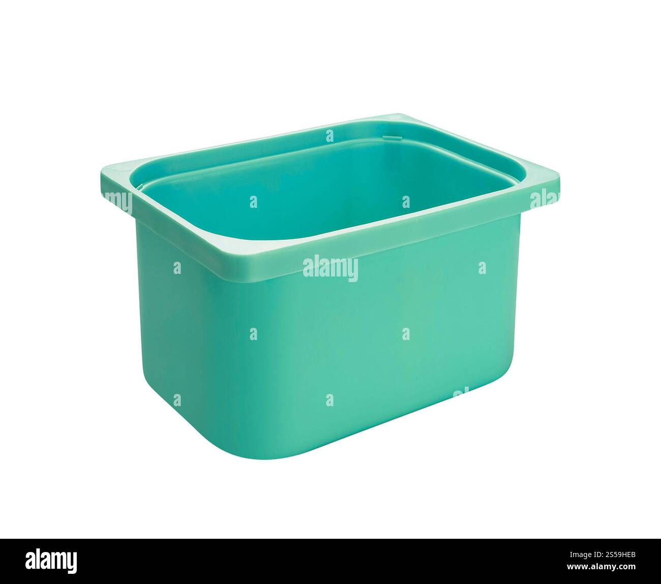 Contenitore in plastica su sfondo bianco Foto Stock