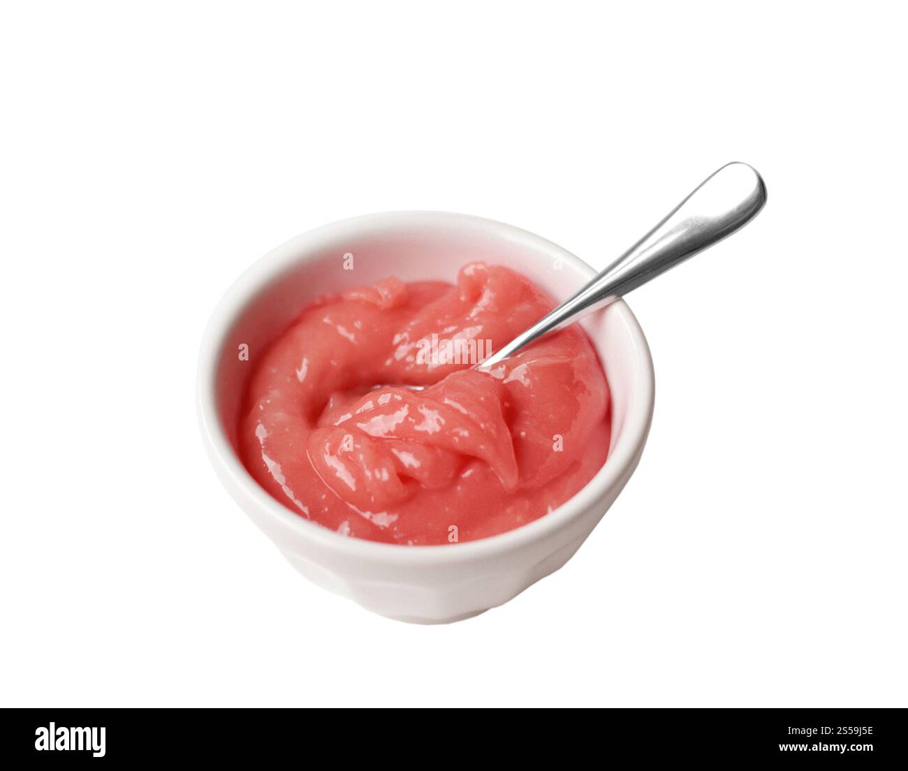 Tazza di marmellata di albicocche su sfondo bianco. Tazza di marmellata di albicocche Foto Stock