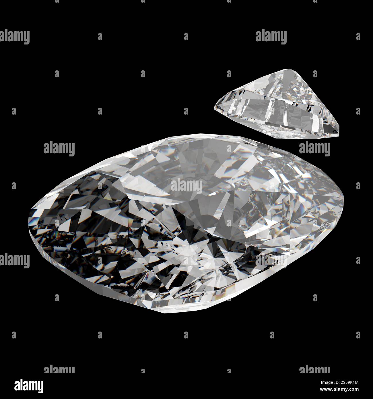 3d di forma ovale il taglio del diamante, isolato su sfondo scuro Foto Stock