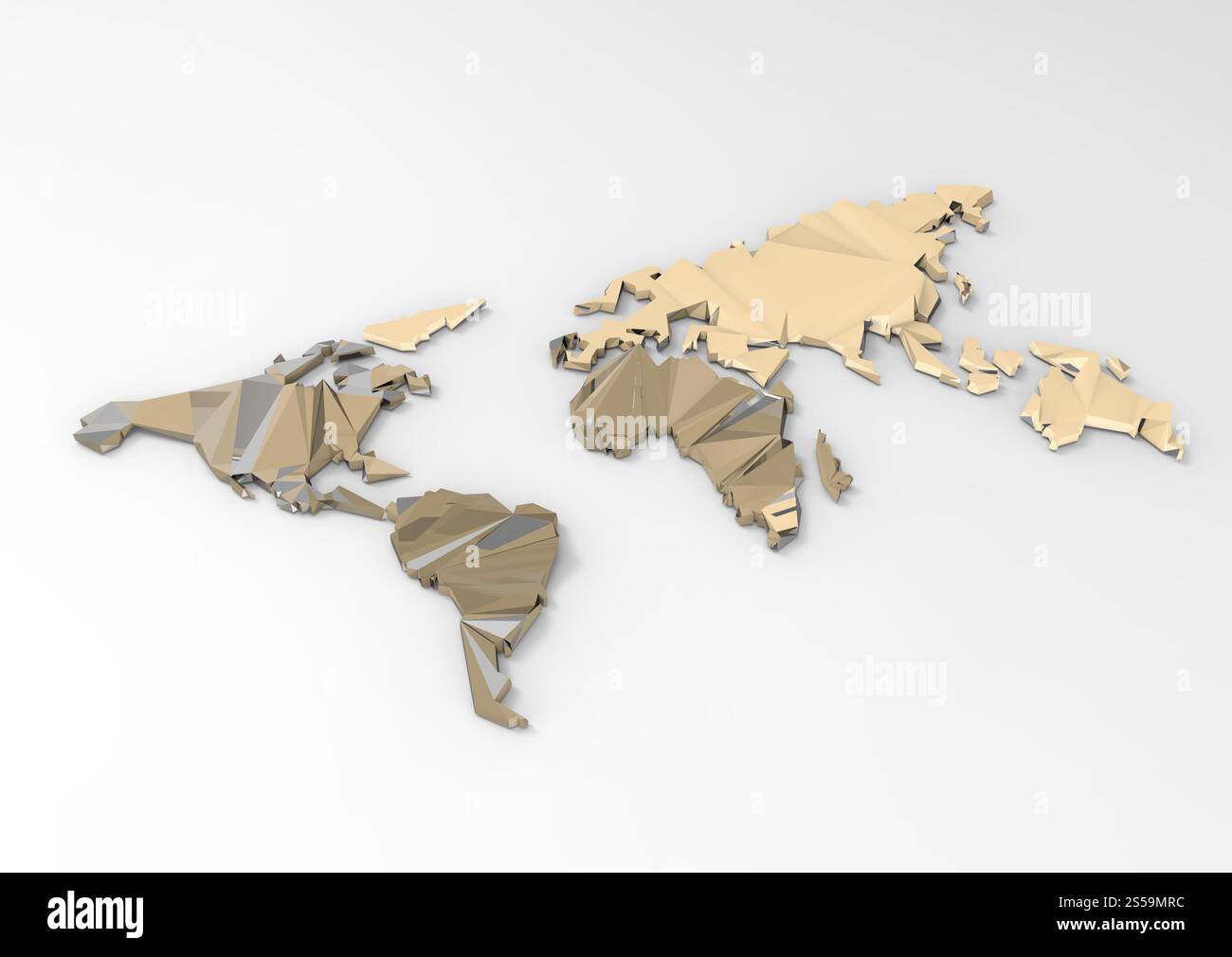 Poligono di bassa 3d mappa del mondo su sfondo bianco Foto Stock