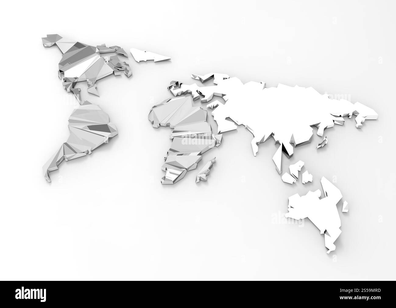 Poligono di bassa 3d mappa del mondo su sfondo bianco Foto Stock