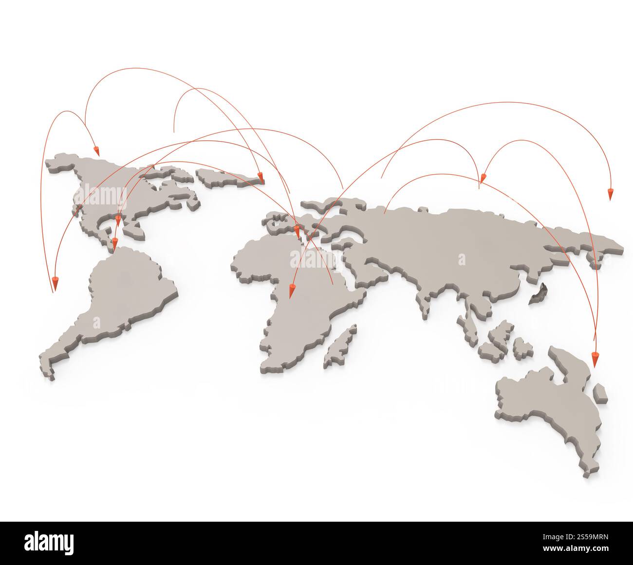 Rete sociale umano 3d sulla mappa del mondo come concetto Foto Stock