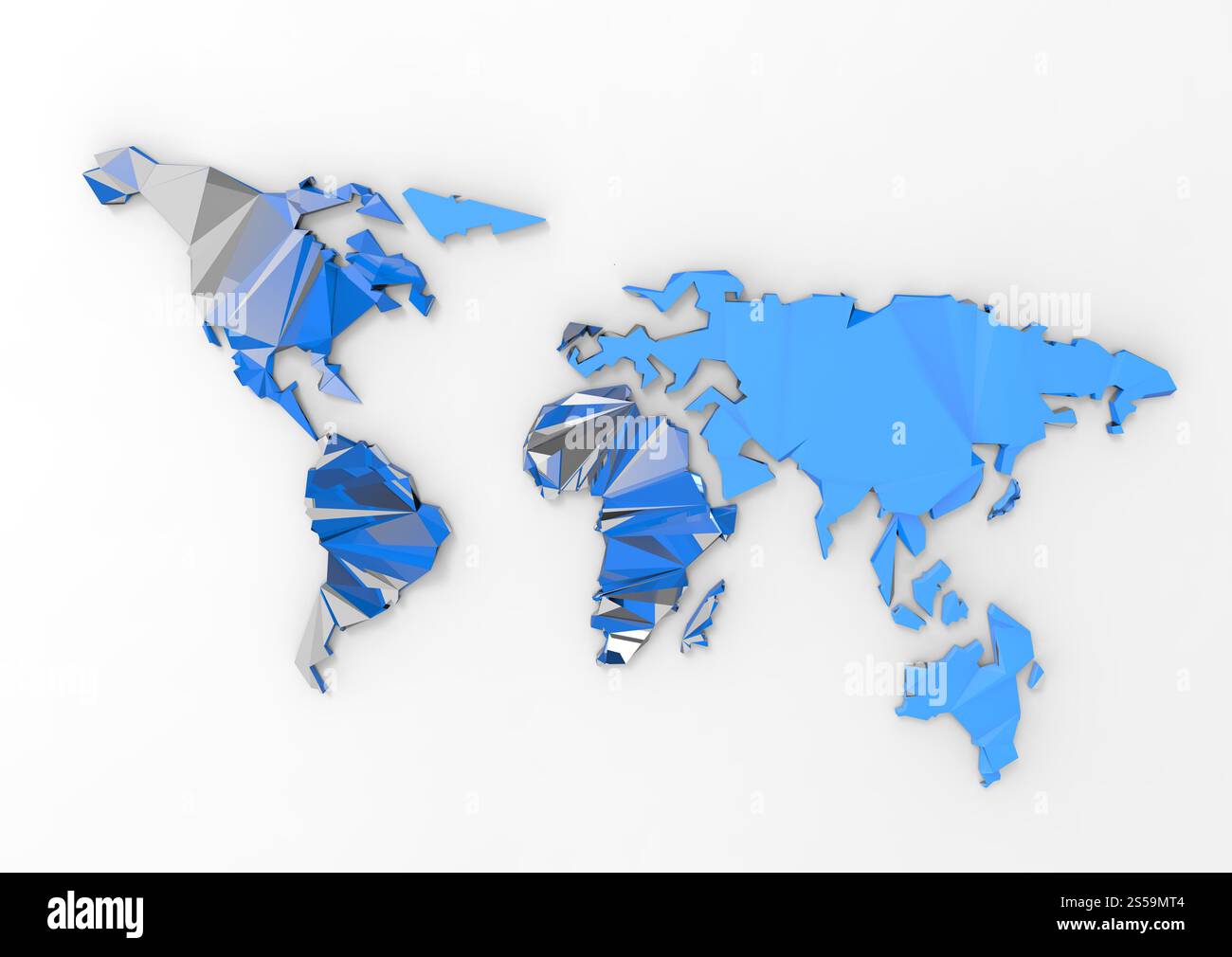 Poligono di bassa 3d mappa del mondo su sfondo bianco Foto Stock
