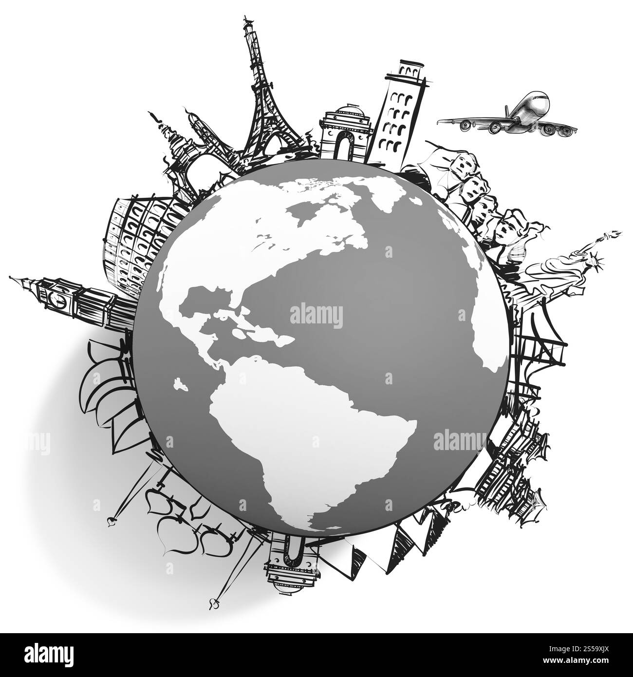 Viaggiare in aereo in tutto il mondo come concetto Foto Stock