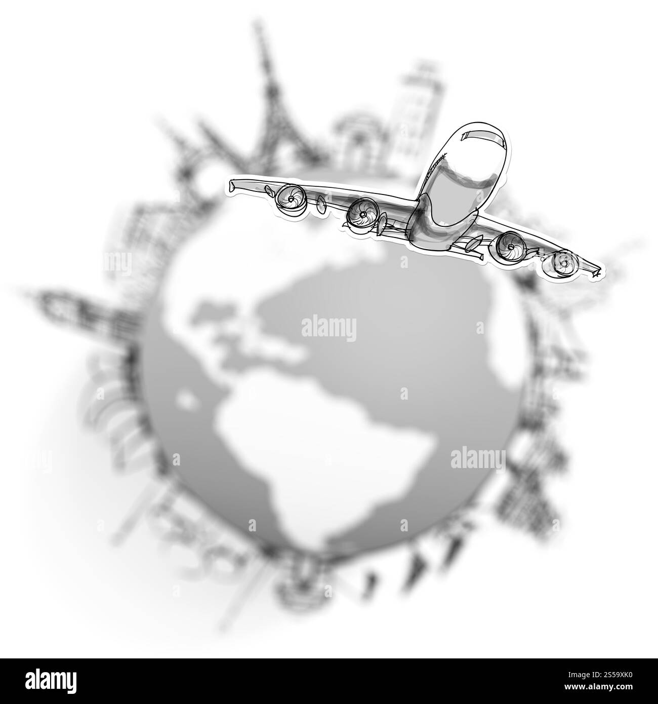 Viaggiare in aereo in tutto il mondo come concetto Foto Stock