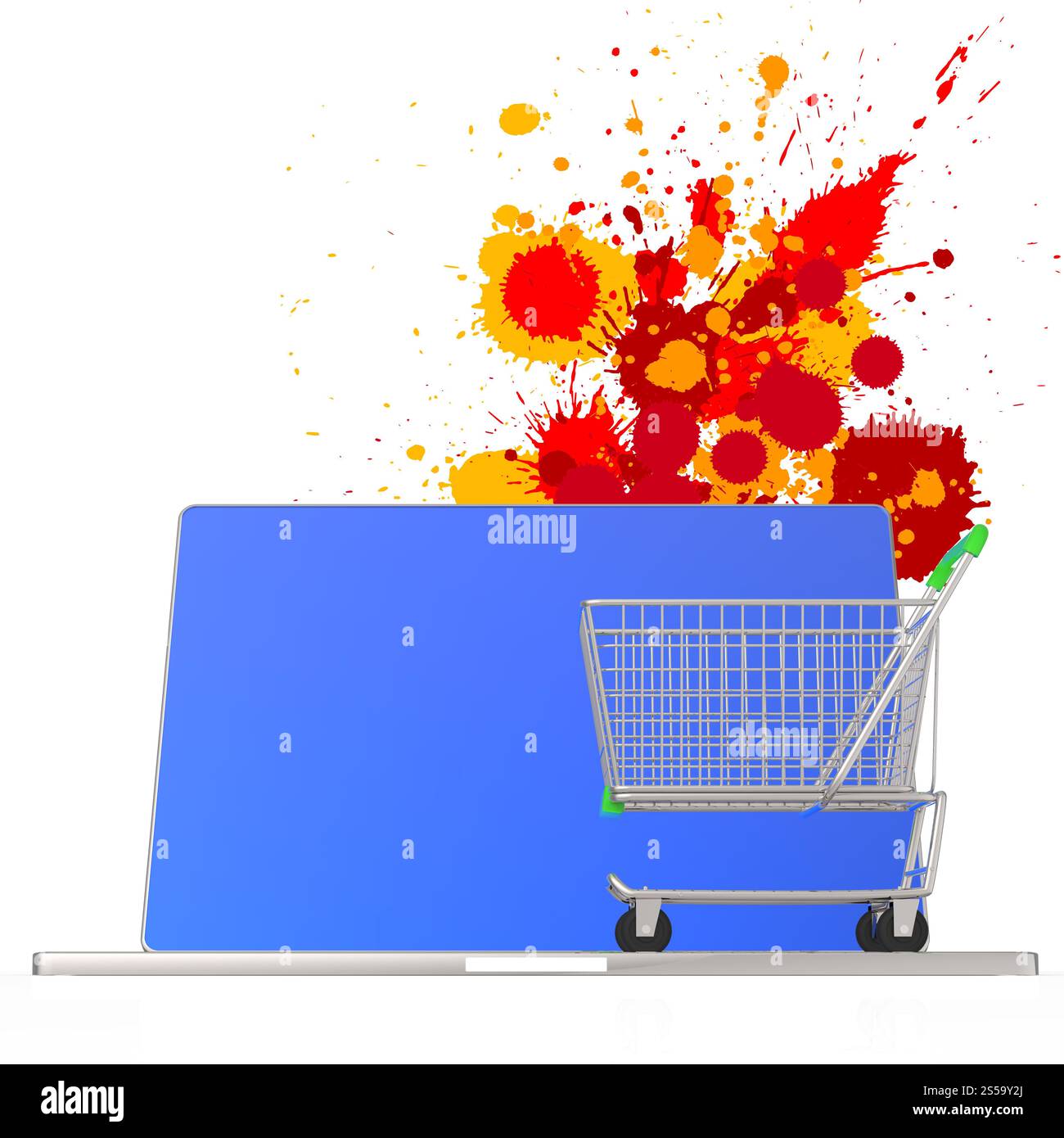 Shopping online 3d sui colori splash background come concetto Foto Stock