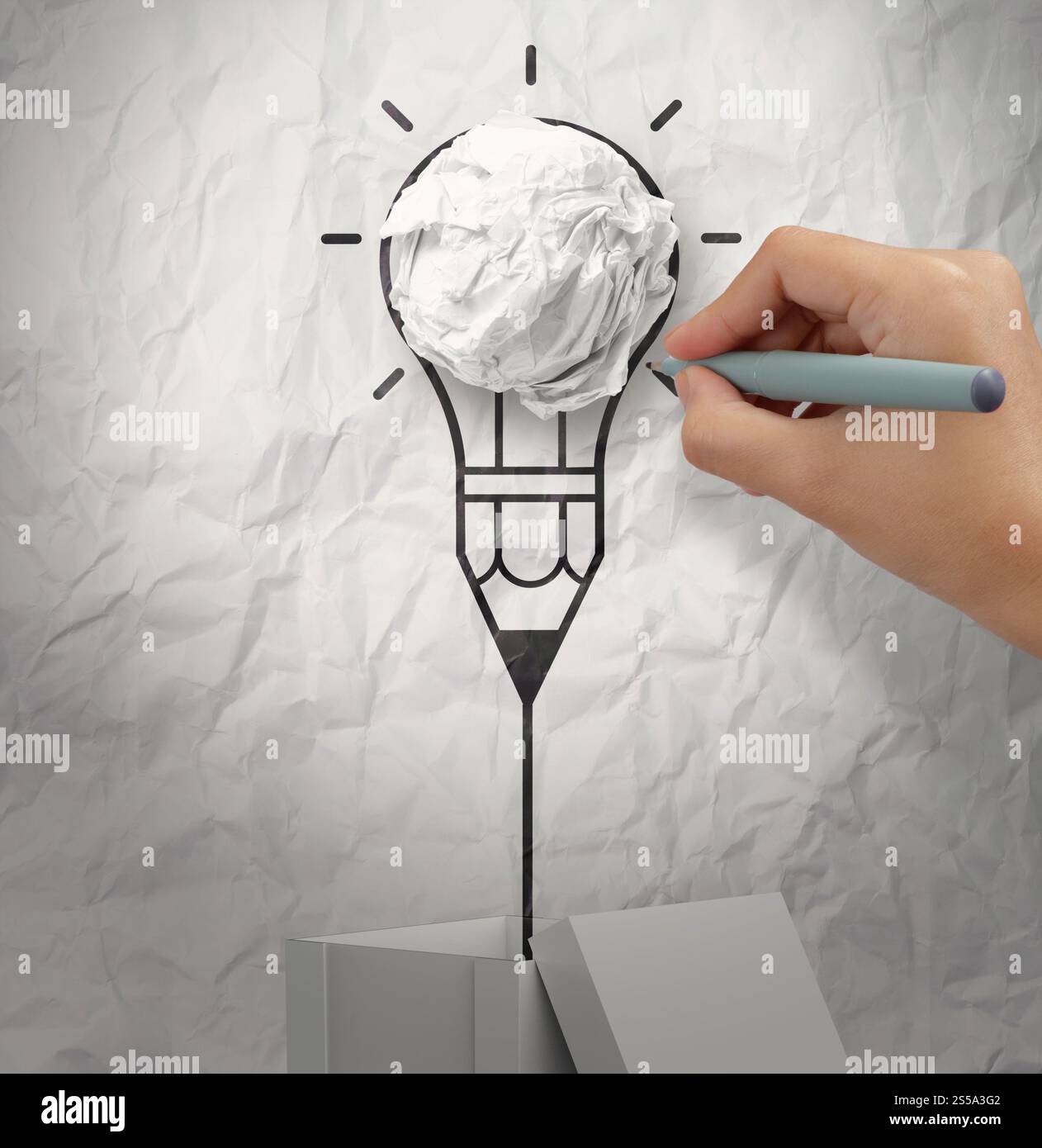 Disegna a mano pensare al di fuori della scatola come concetto Foto Stock