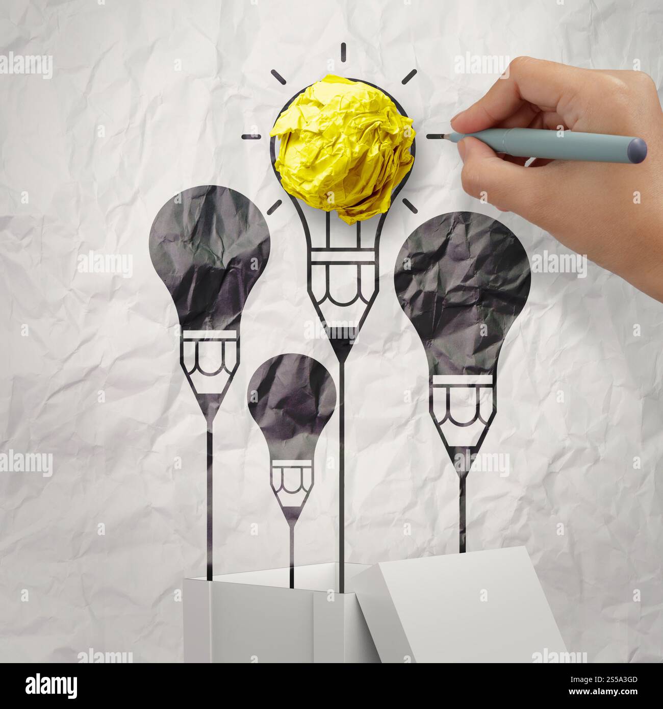 Disegna a mano pensare al di fuori della scatola come concetto Foto Stock