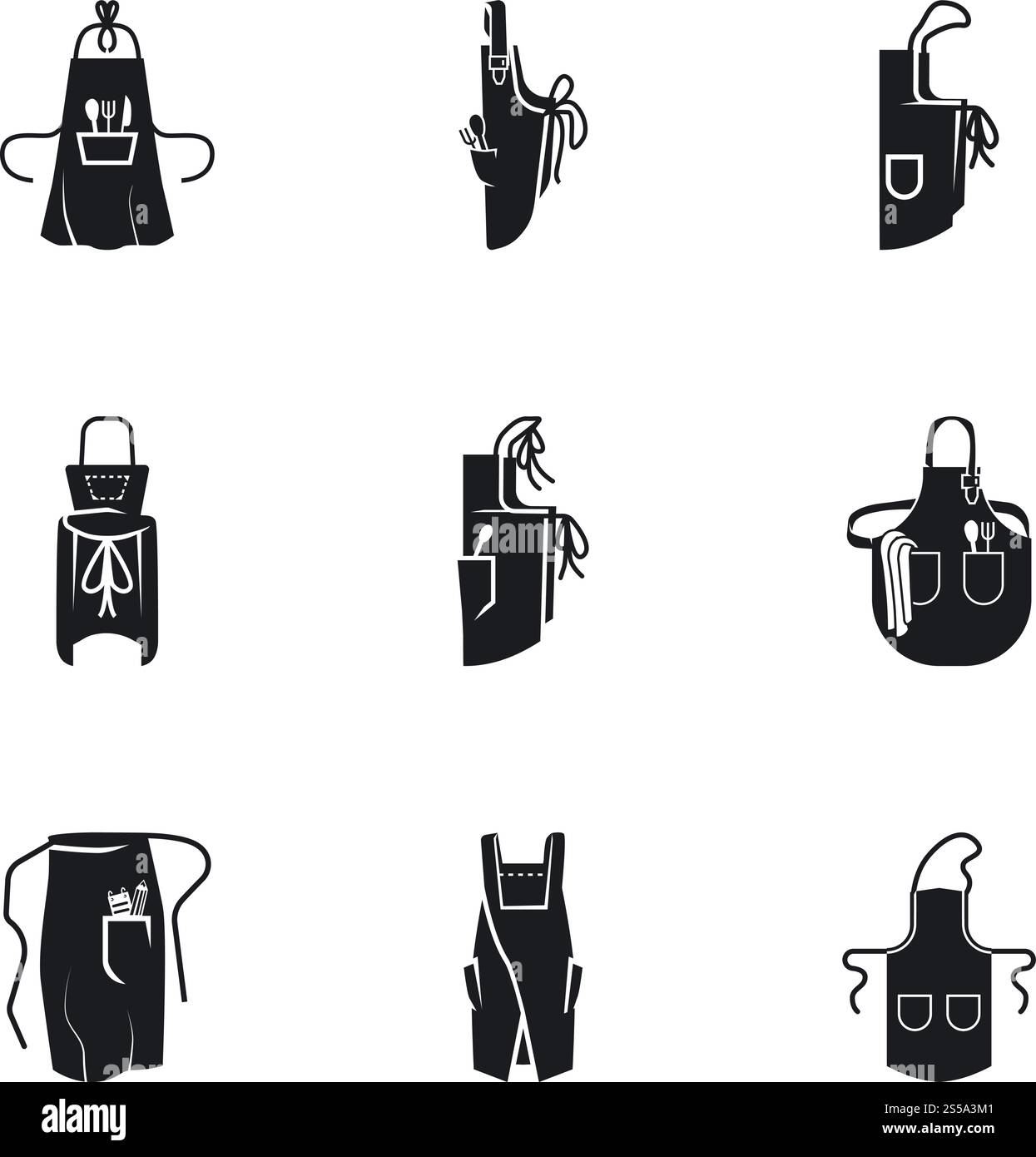 Set icone grembiule da cucina. Semplice set di 9 icone vettoriali del grembiule da cucina per la progettazione Web isolate su sfondo bianco. Set icone grembiule da cucina, stile semplice Illustrazione Vettoriale