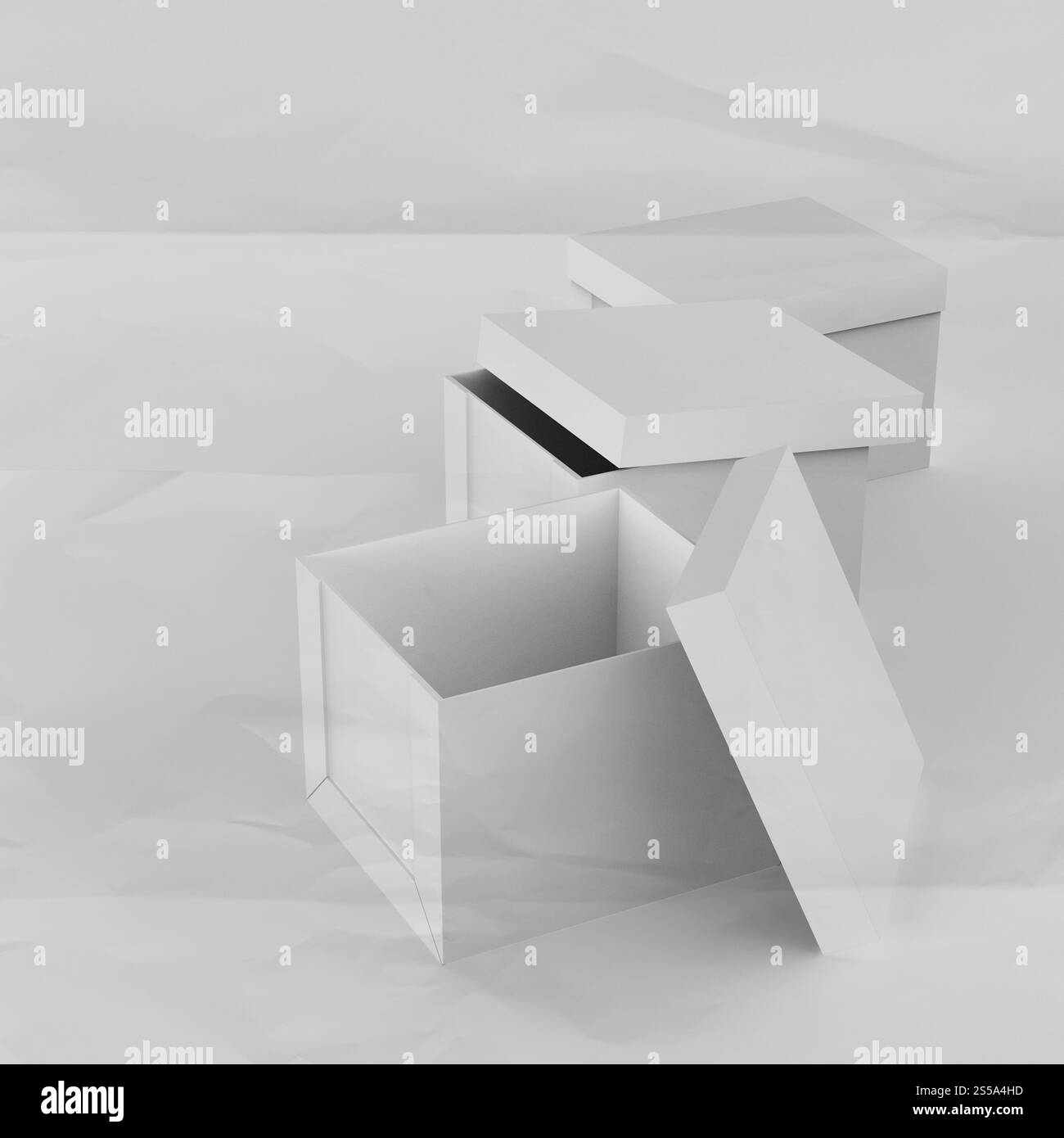 Pensando al di fuori della scatola su sgualciti nota adesiva carta come concetto Foto Stock