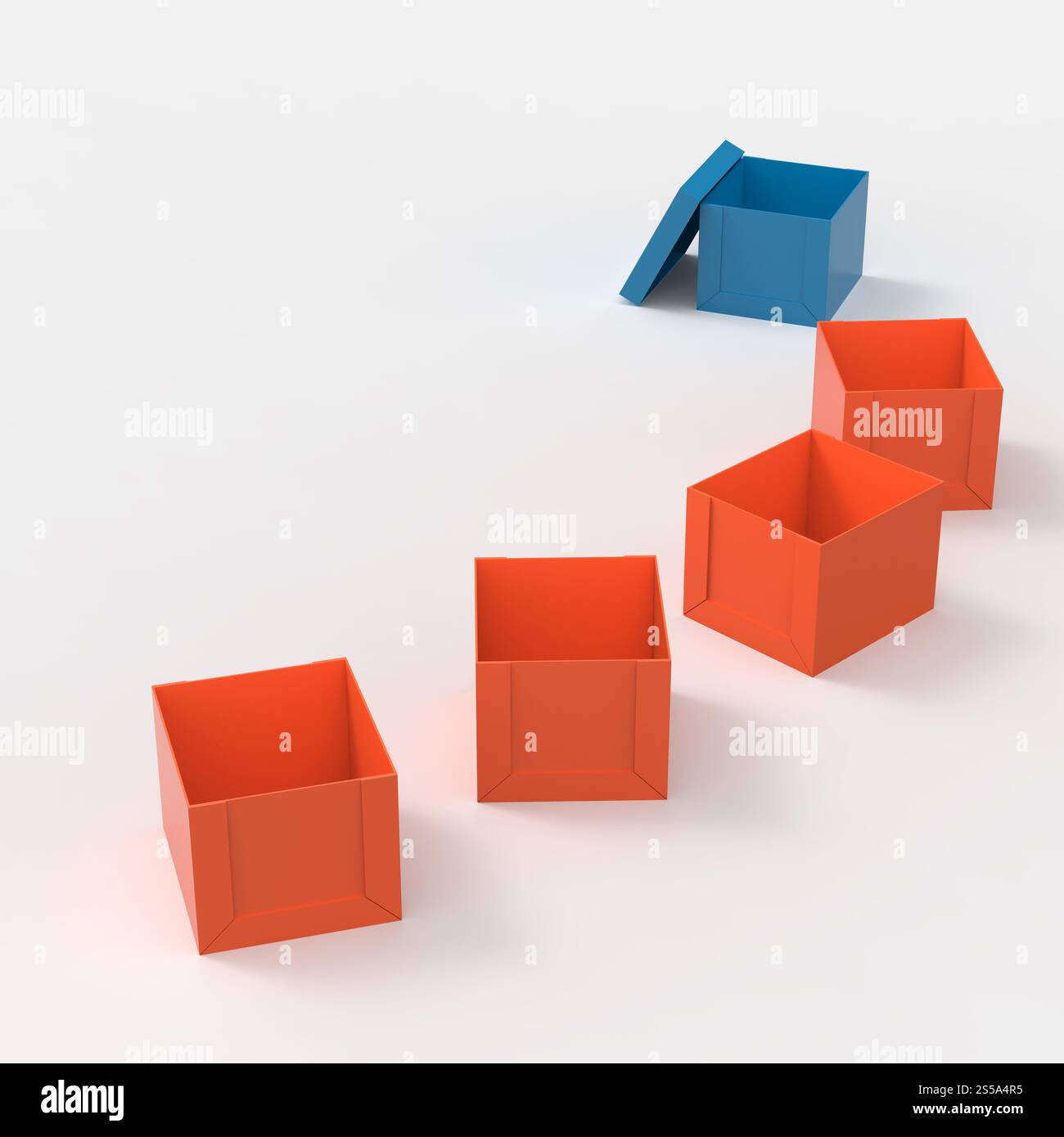 3d open casella vuota come pensare al di fuori del concetto di scatola Foto Stock