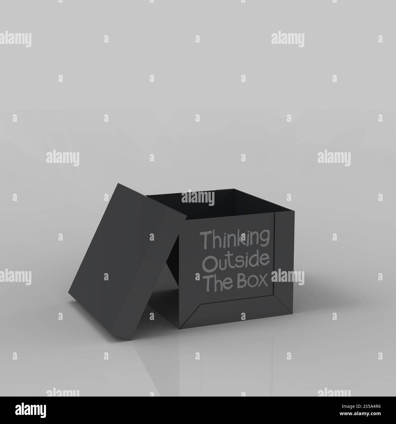 3d open casella vuota come pensare al di fuori del concetto di scatola Foto Stock